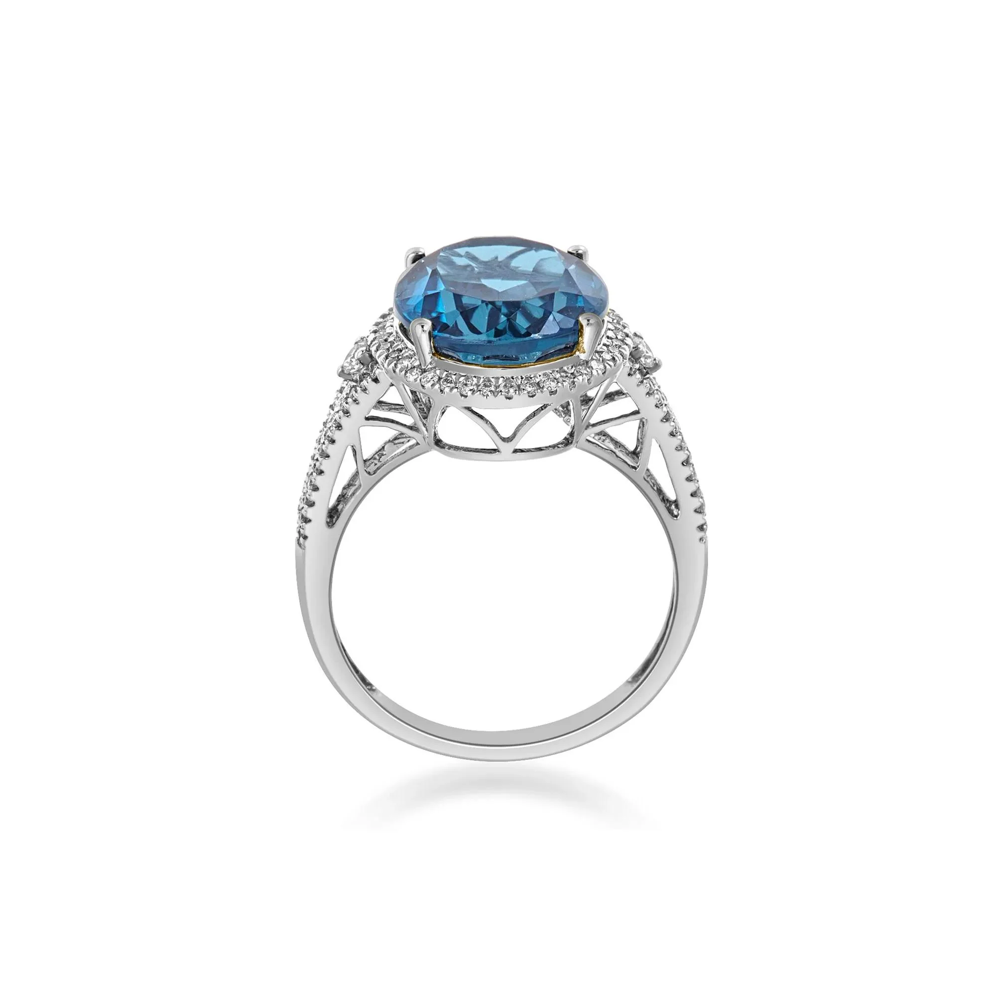 1/3 CT. Tw. Swiss Blue Topaz Oval & Diamond Ring 10K White Gold Size 9 2mm - Image 2