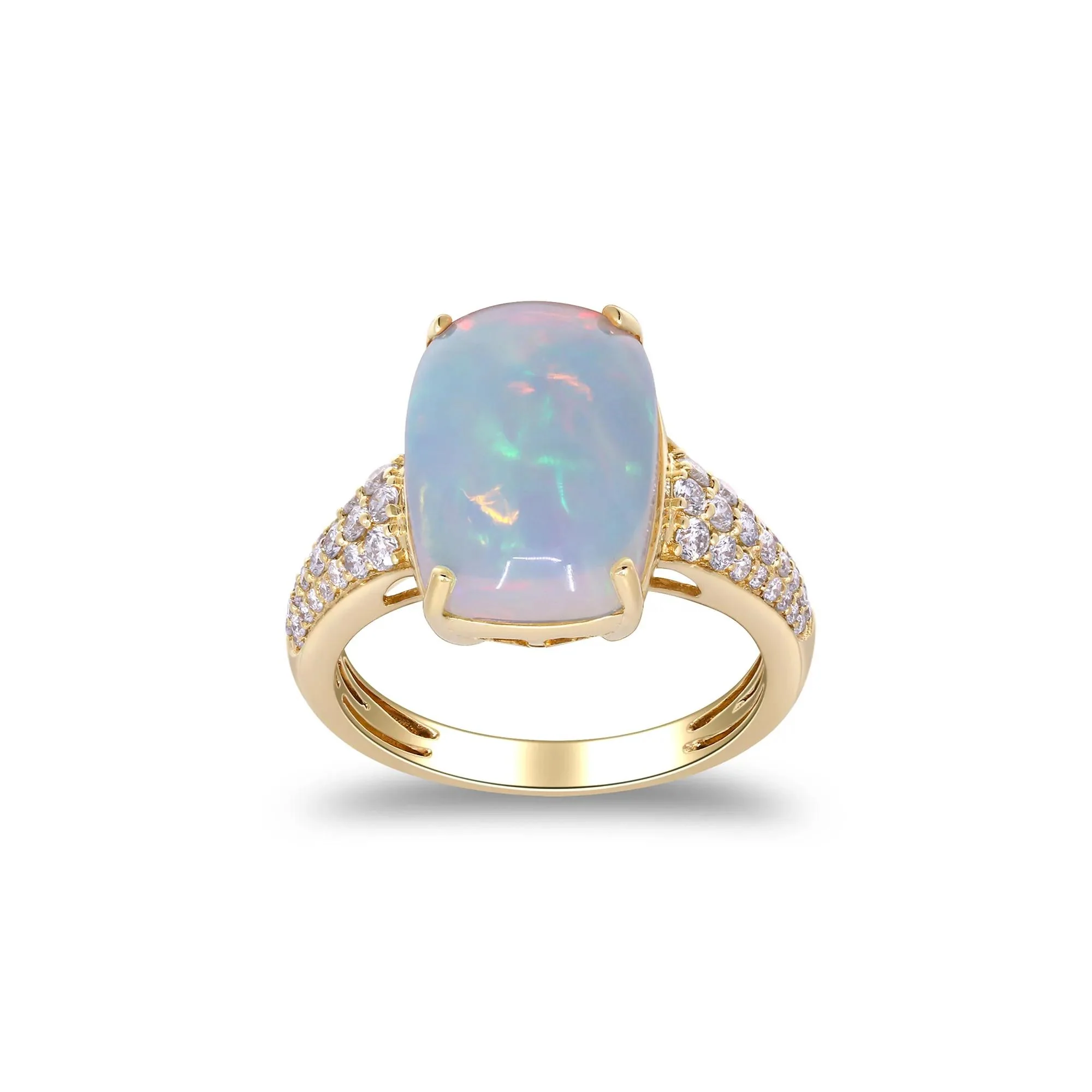 3/8 CT. Tw. Ethiopian Opal Cabochon & Diamond Thick Band Ring 10K Yellow Gold Size 6 2mm - Image 4