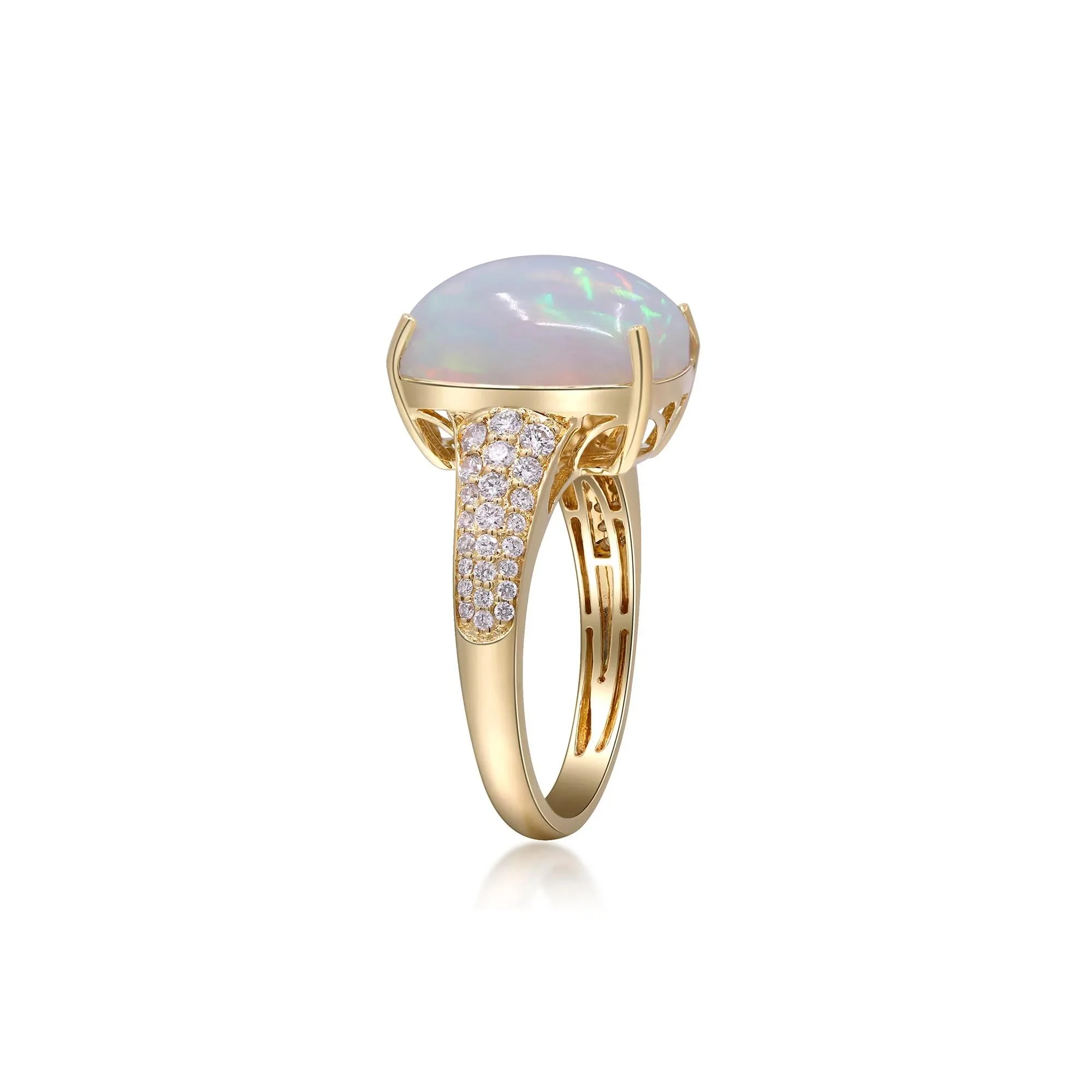 3/8 CT. Tw. Ethiopian Opal Cabochon & Diamond Thick Band Ring 10K Yellow Gold Size 8 2mm - Image 3
