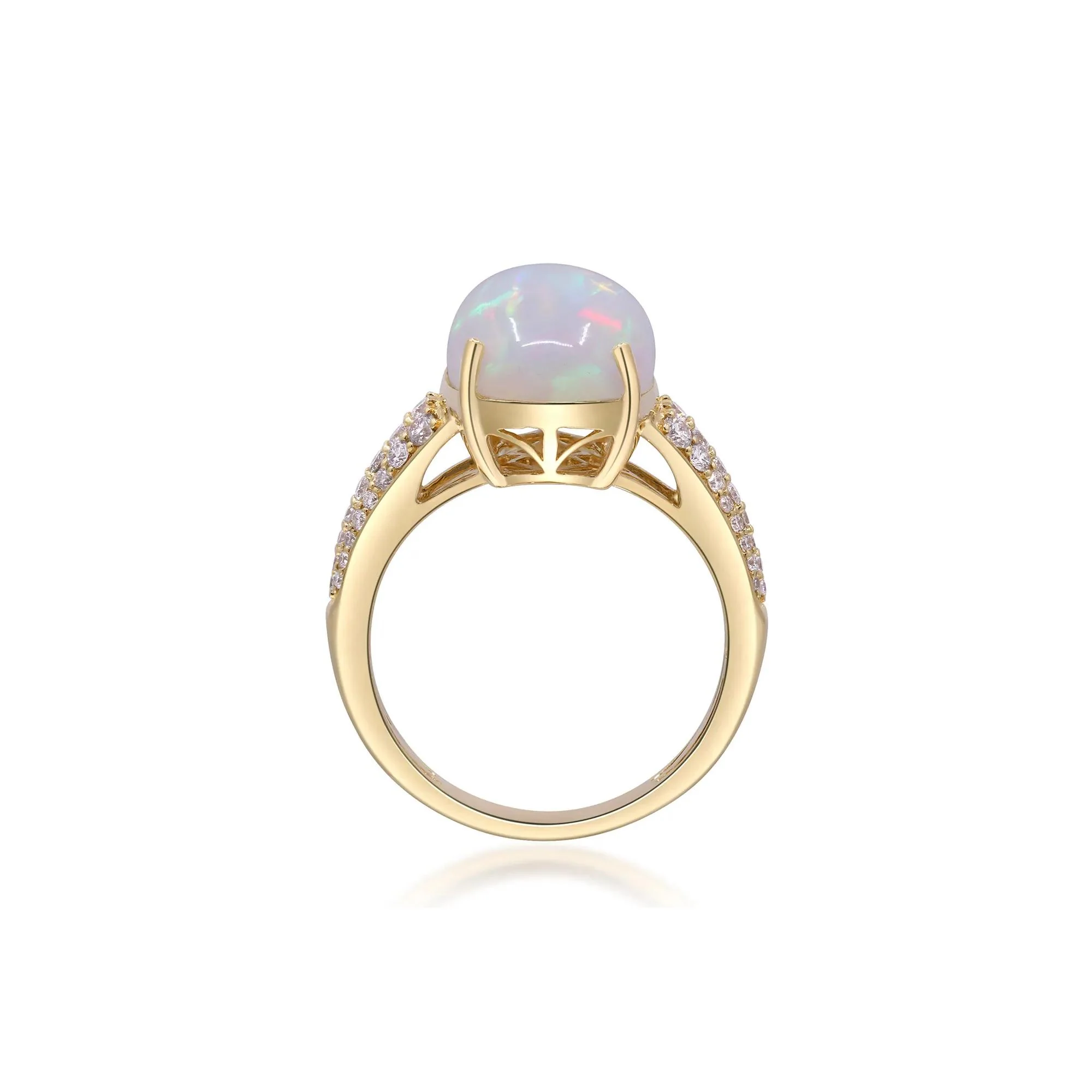 3/8 CT. Tw. Ethiopian Opal Cabochon & Diamond Thick Band Ring 10K Yellow Gold Size 8.5 2mm - Image 2