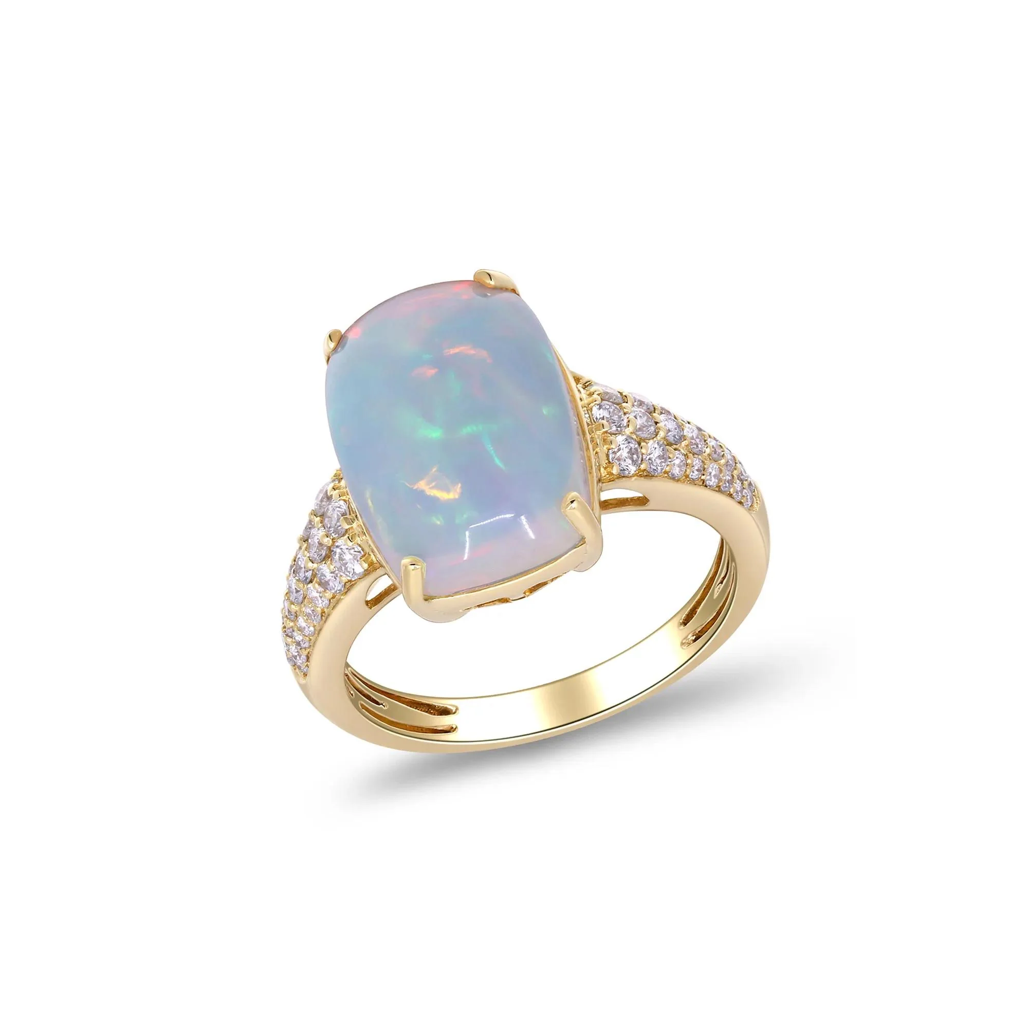 3/8 CT. Tw. Ethiopian Opal Cabochon & Diamond Thick Band Ring 10K Yellow Gold Size 8.5 2mm - Image 5