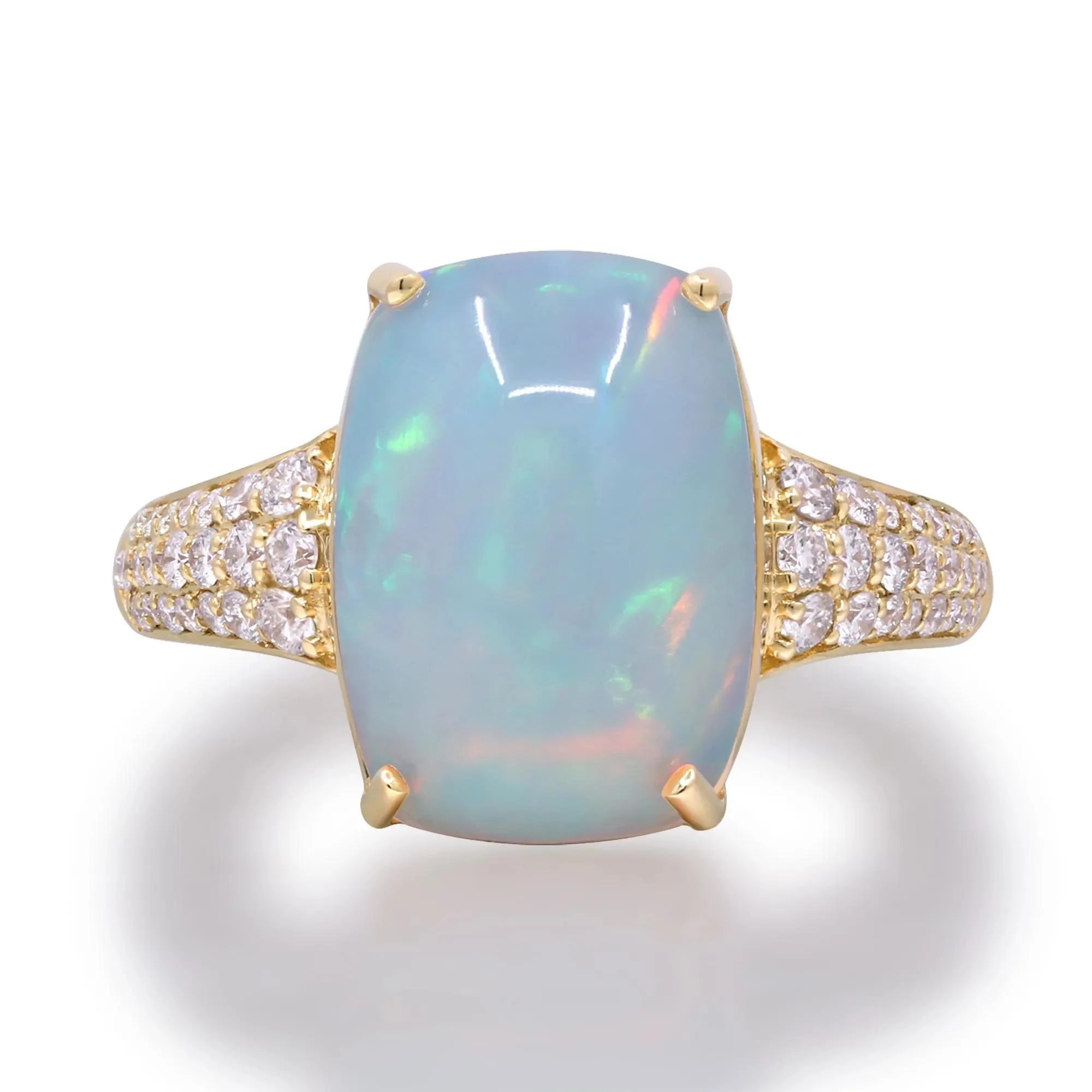 3/8 CT. Tw. Ethiopian Opal Cabochon & Diamond Thick Band Ring 10K Yellow Gold Size 9 2mm