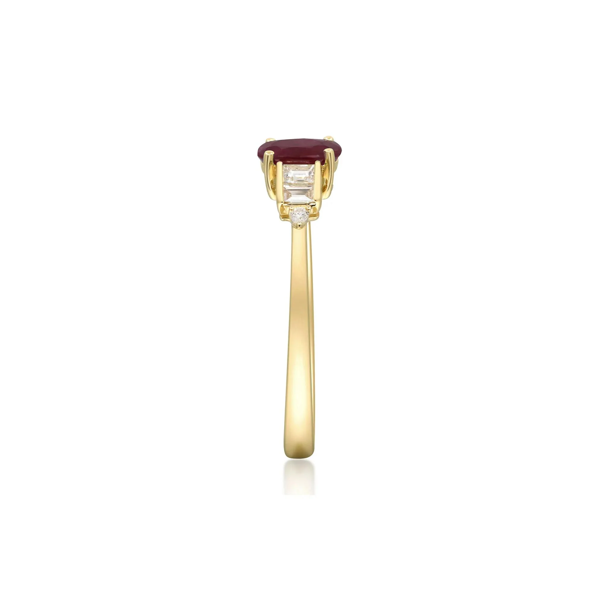 1/7 CT. Tw. Oval Ruby & Diamond Ring 10K Yellow Gold Round Brilliant Cut Size 8 2mm - Image 3