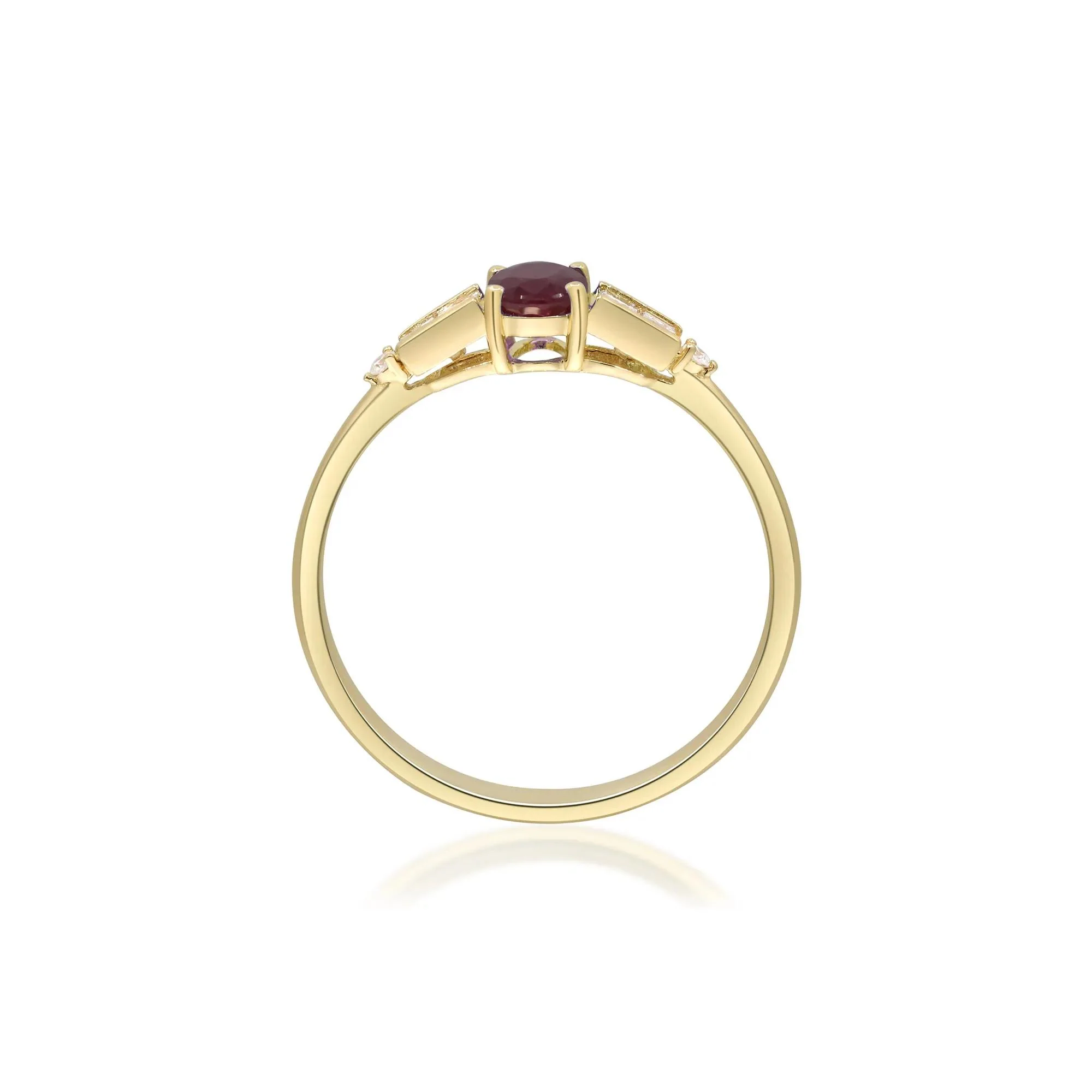 1/7 CT. Tw. Oval Ruby & Diamond Ring 10K Yellow Gold Round Brilliant Cut Size 8.5 2mm - Image 2