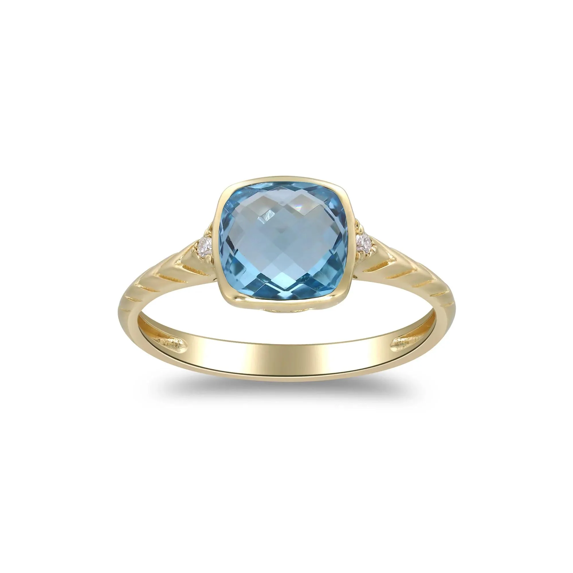 Swiss Blue Topaz & Diamond Accent Ring 10K Yellow Gold Size 6 2mm - Image 2