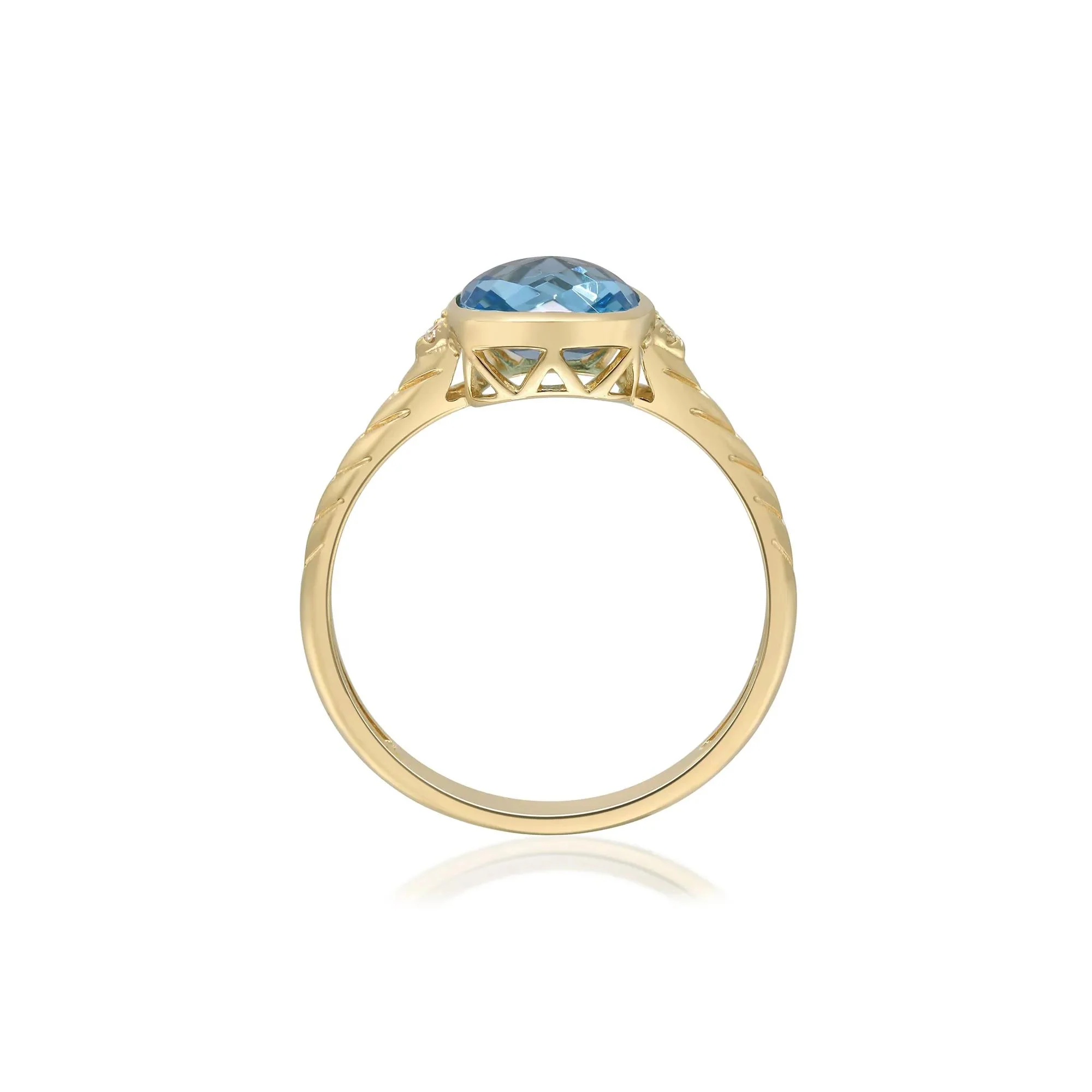Swiss Blue Topaz & Diamond Accent Ring 10K Yellow Gold Size 6 2mm - Image 3