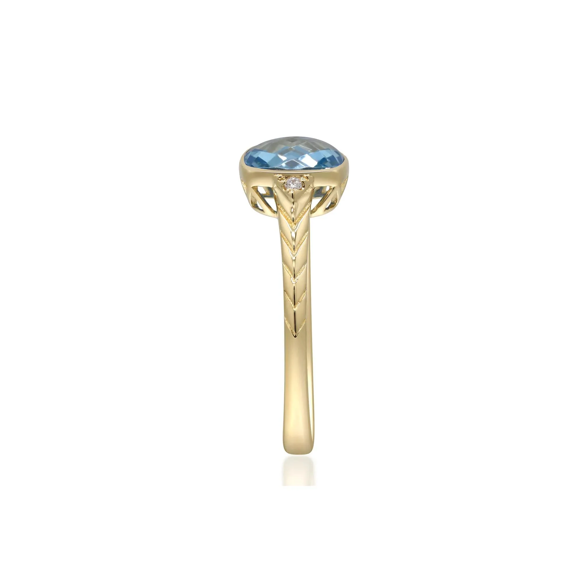 Swiss Blue Topaz & Diamond Accent Ring 10K Yellow Gold Size 6 2mm - Image 4