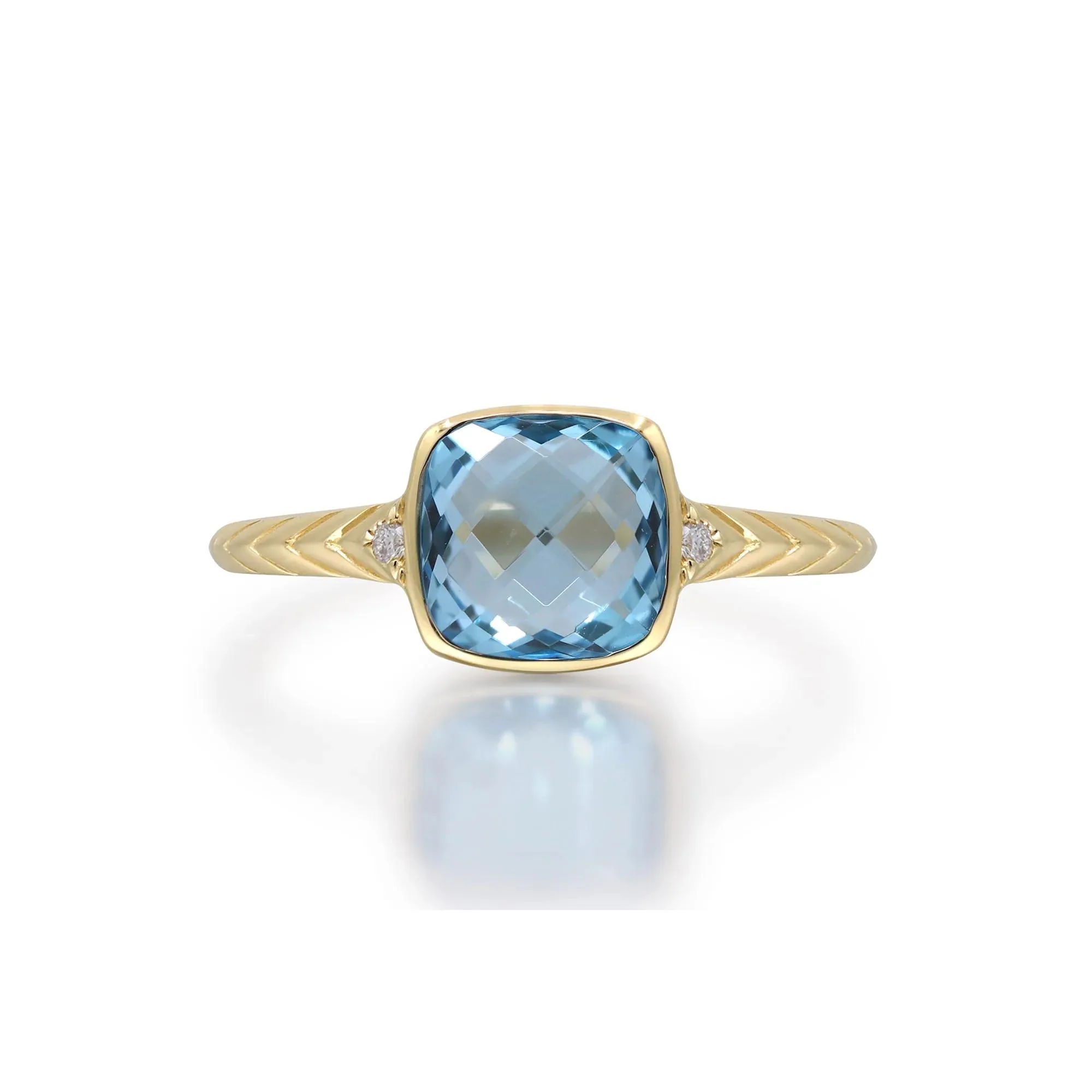 Swiss Blue Topaz & Diamond Accent Ring 10K Yellow Gold Size 8 2mm