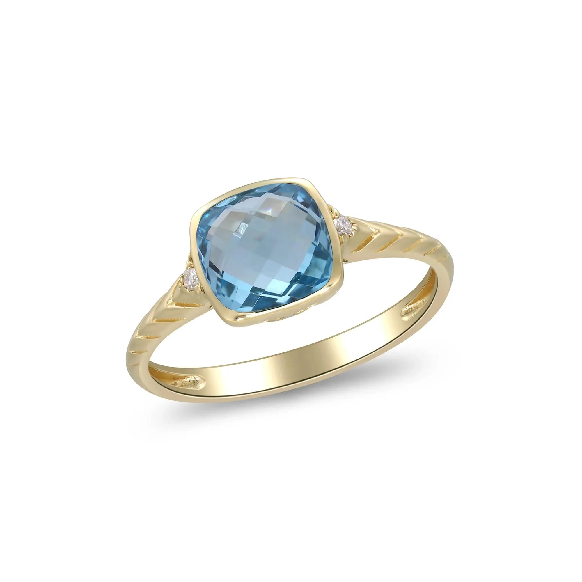 Swiss Blue Topaz & Diamond Accent Ring 10K Yellow Gold Size 8.5 2mm - Image 5