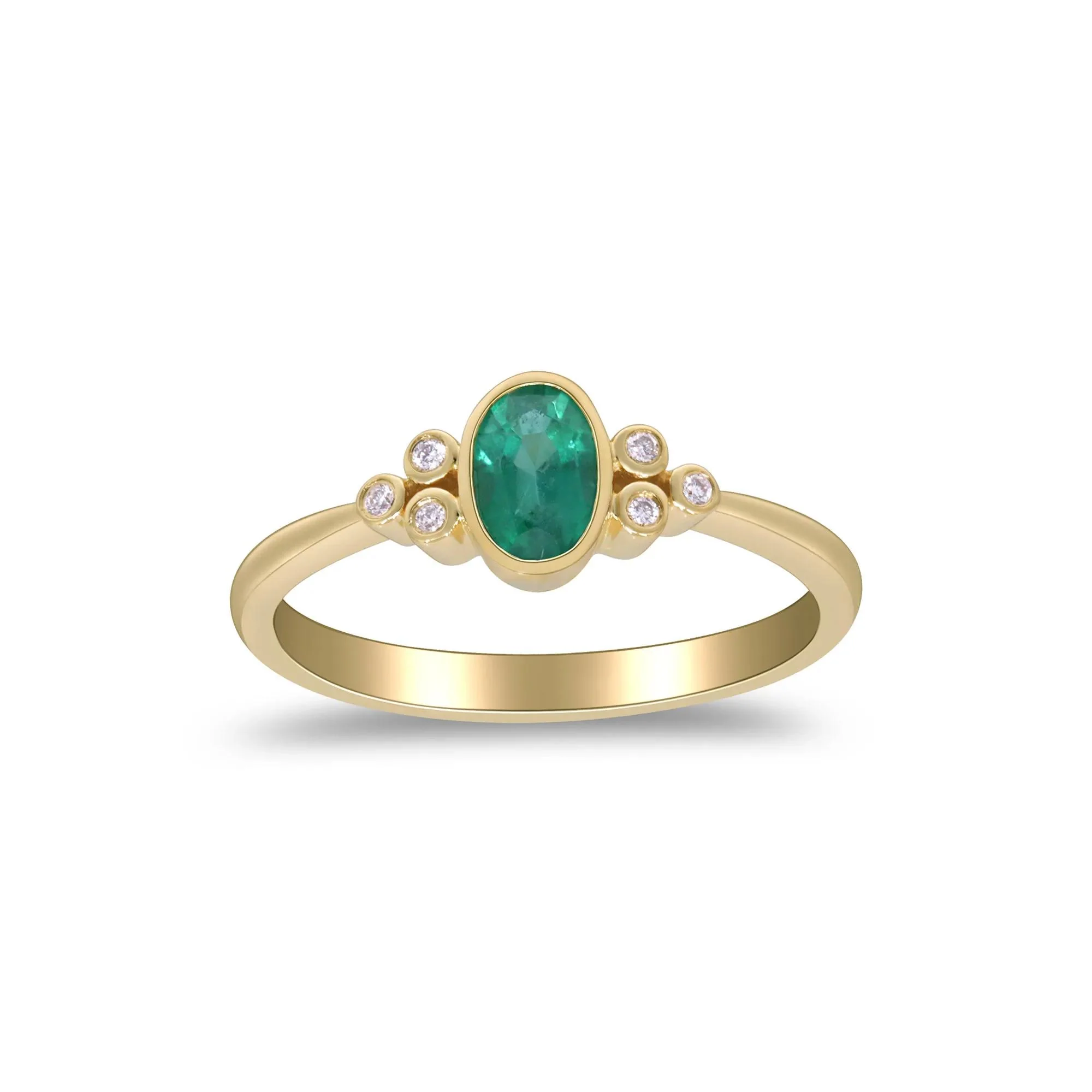 Emerald Oval & Diamond Accent Bezel Cluster Ring 10K Yellow Gold Size 7 2mm