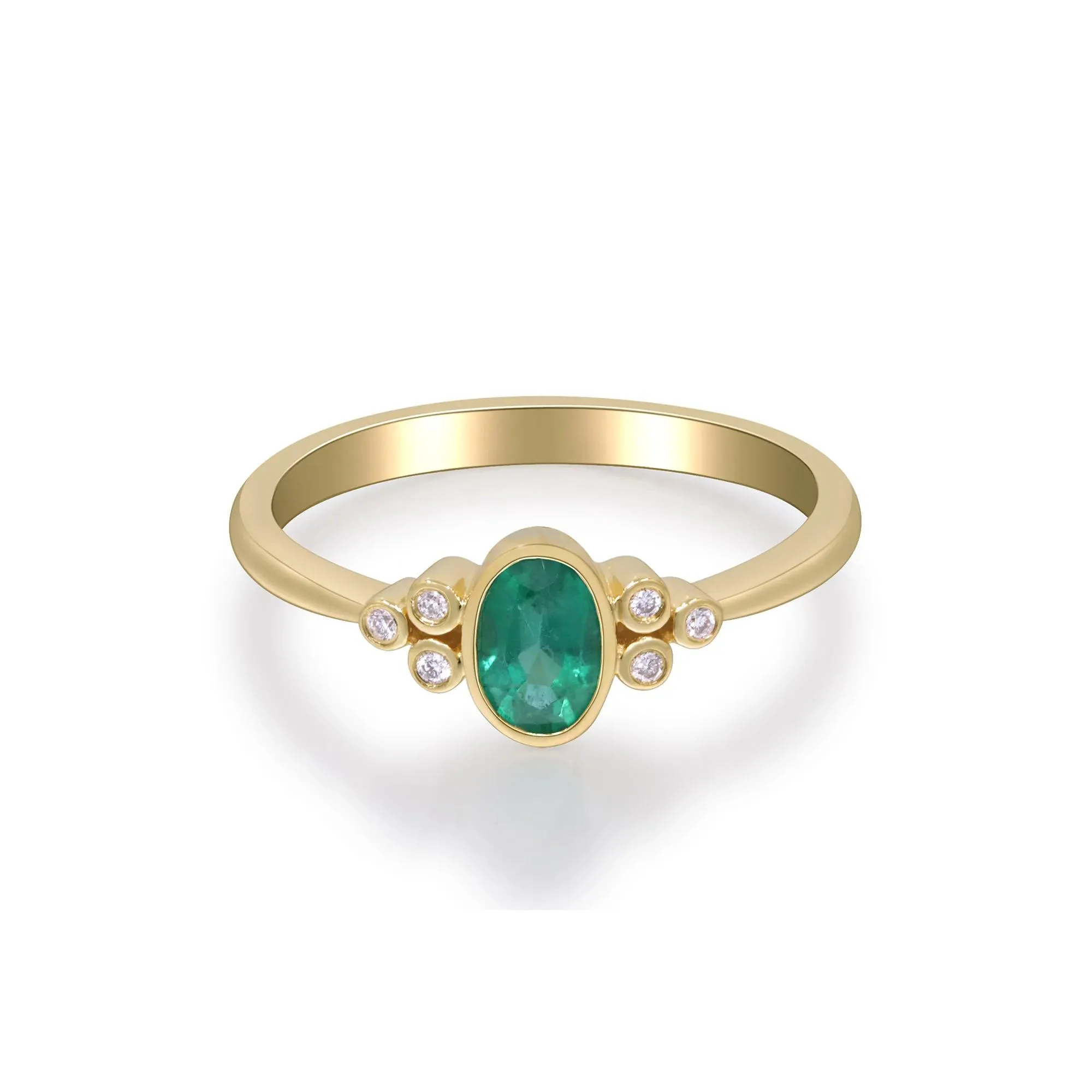 Emerald Oval & Diamond Accent Bezel Cluster Ring 10K Yellow Gold Size 8.5 2mm - Image 2