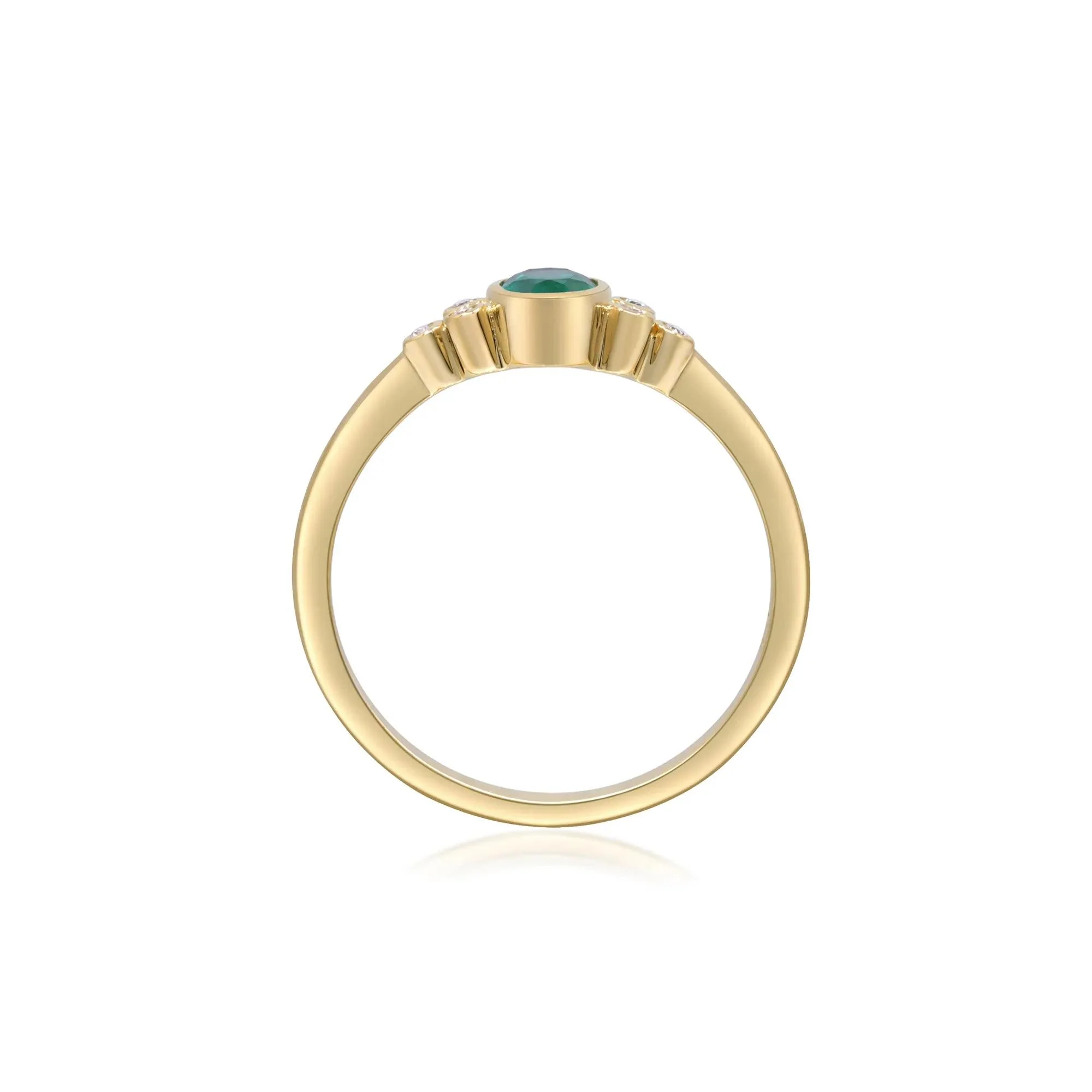 Emerald Oval & Diamond Accent Bezel Cluster Ring 10K Yellow Gold Size 8.5 2mm - Image 3