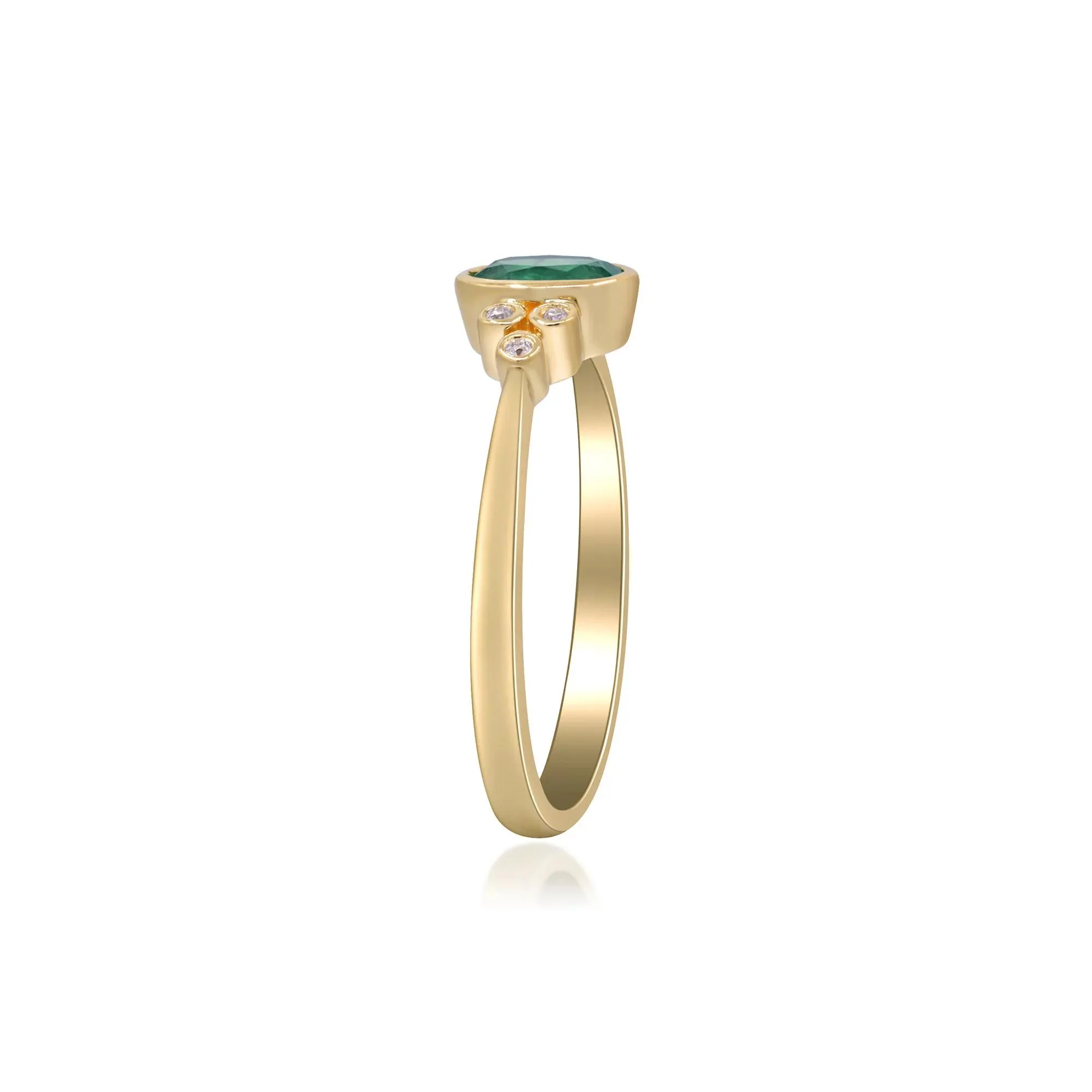 Emerald Oval & Diamond Accent Bezel Cluster Ring 10K Yellow Gold Size 9 2mm - Image 4