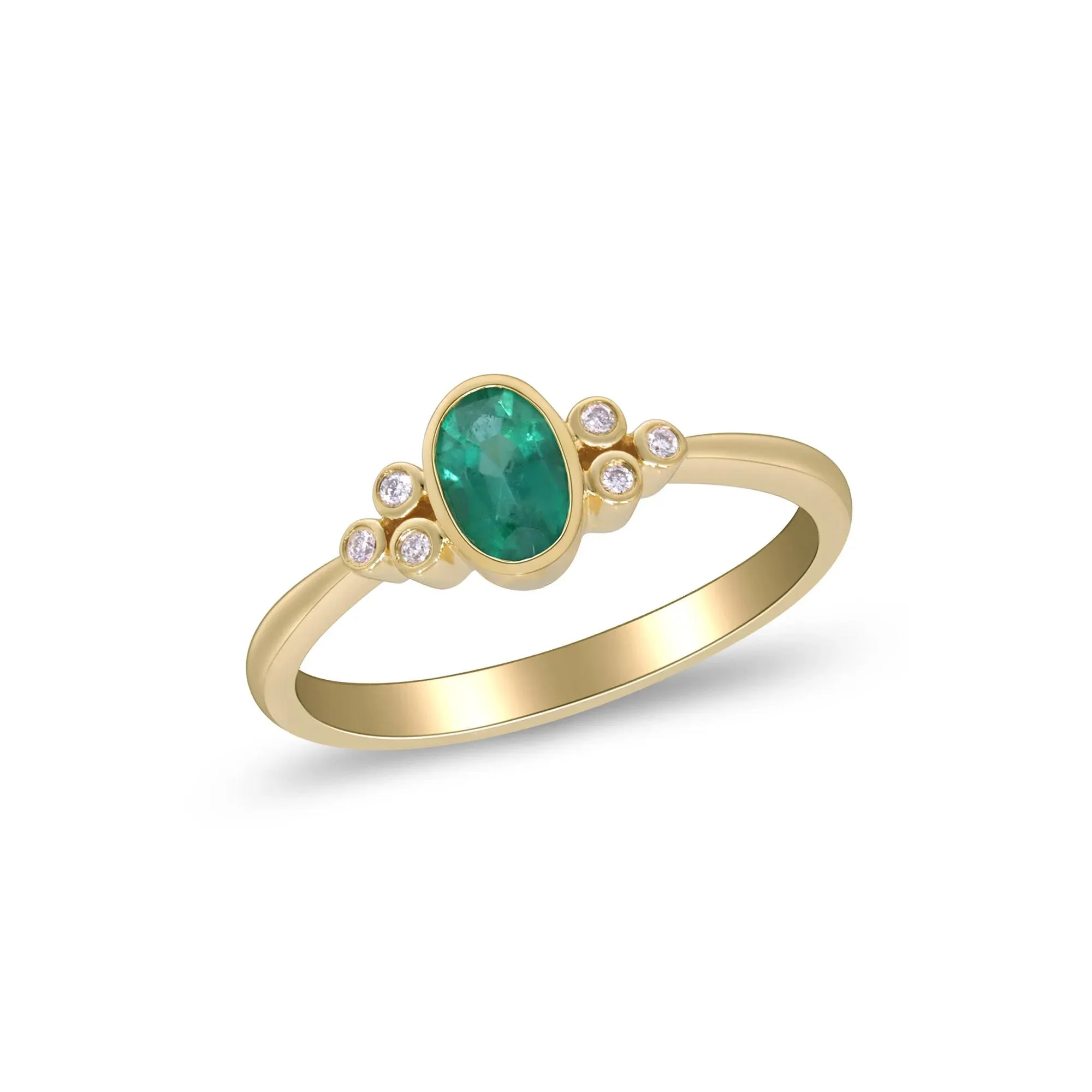Emerald Oval & Diamond Accent Bezel Cluster Ring 10K Yellow Gold Size 9 2mm - Image 5