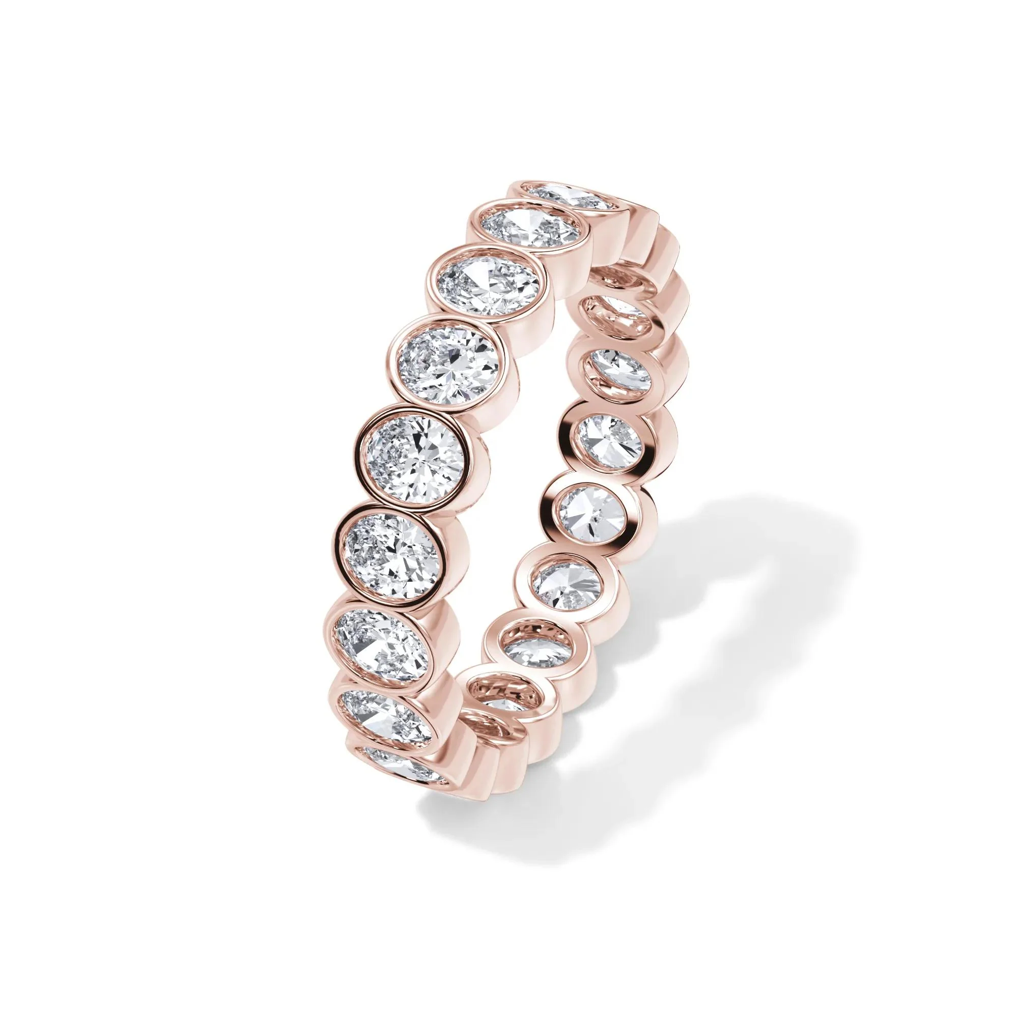 2 CT. Tw. Lab Grown Diamond Oval Bezel Eternity Band Ring 14K Rose Gold Size 4 3mm - Image 4