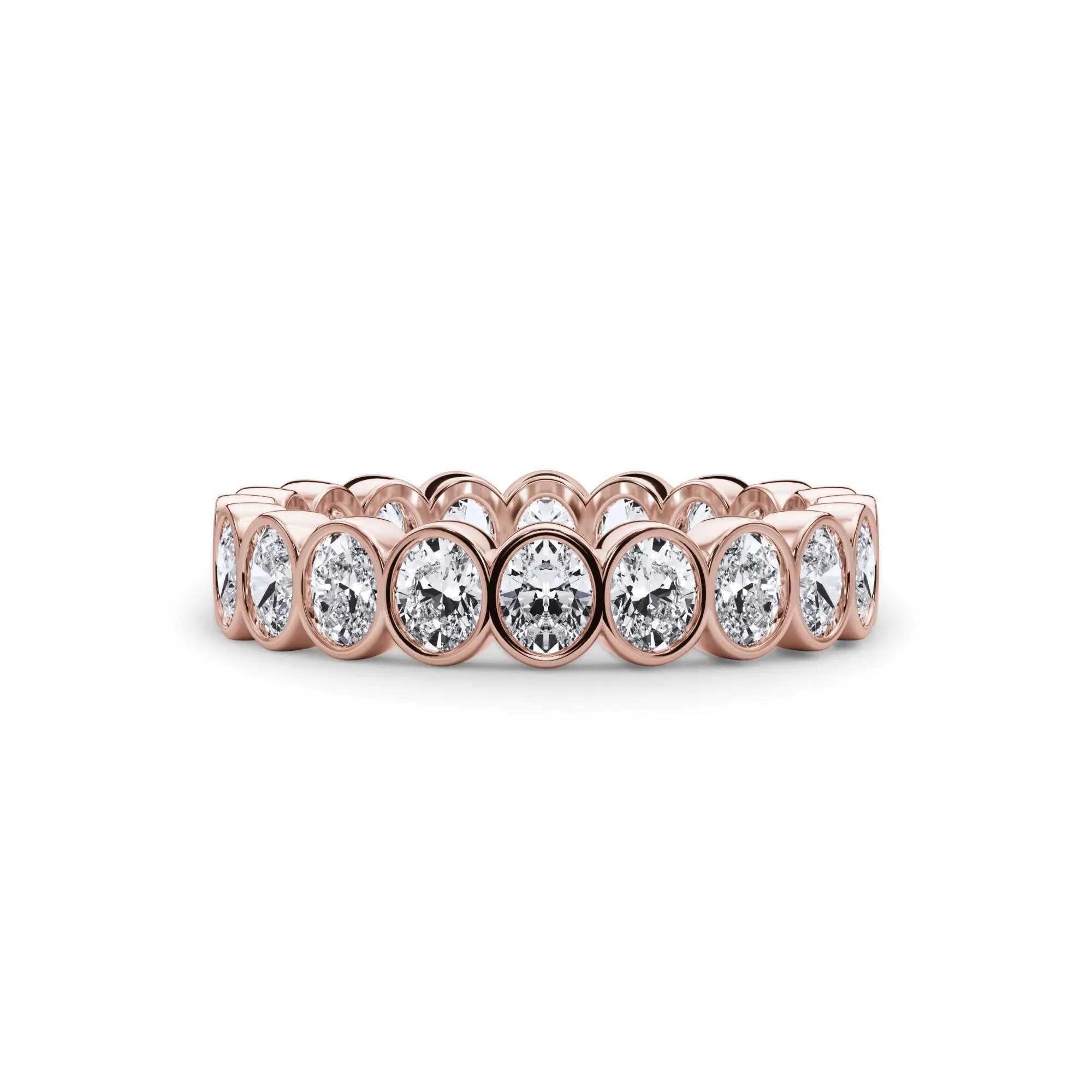 2 CT. Tw. Lab Grown Diamond Oval Bezel Eternity Band Ring 14K Rose Gold Size 7 3mm