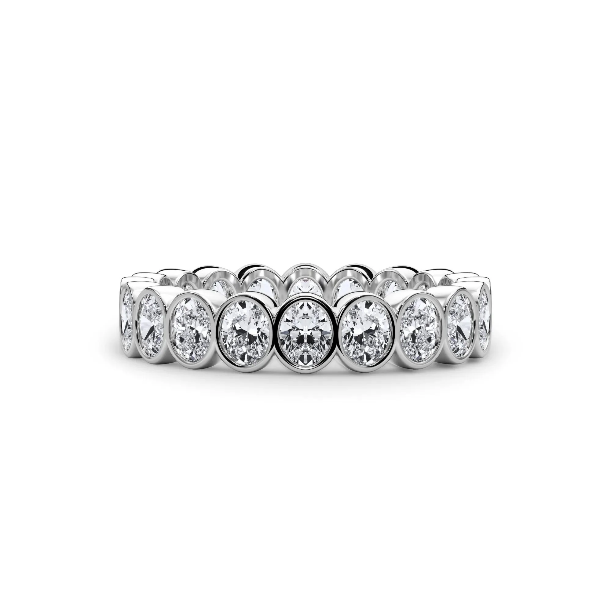 2 CT. Tw. Lab Grown Diamond Oval Bezel Eternity Band Ring 14K White Gold Size 4.5 3mm