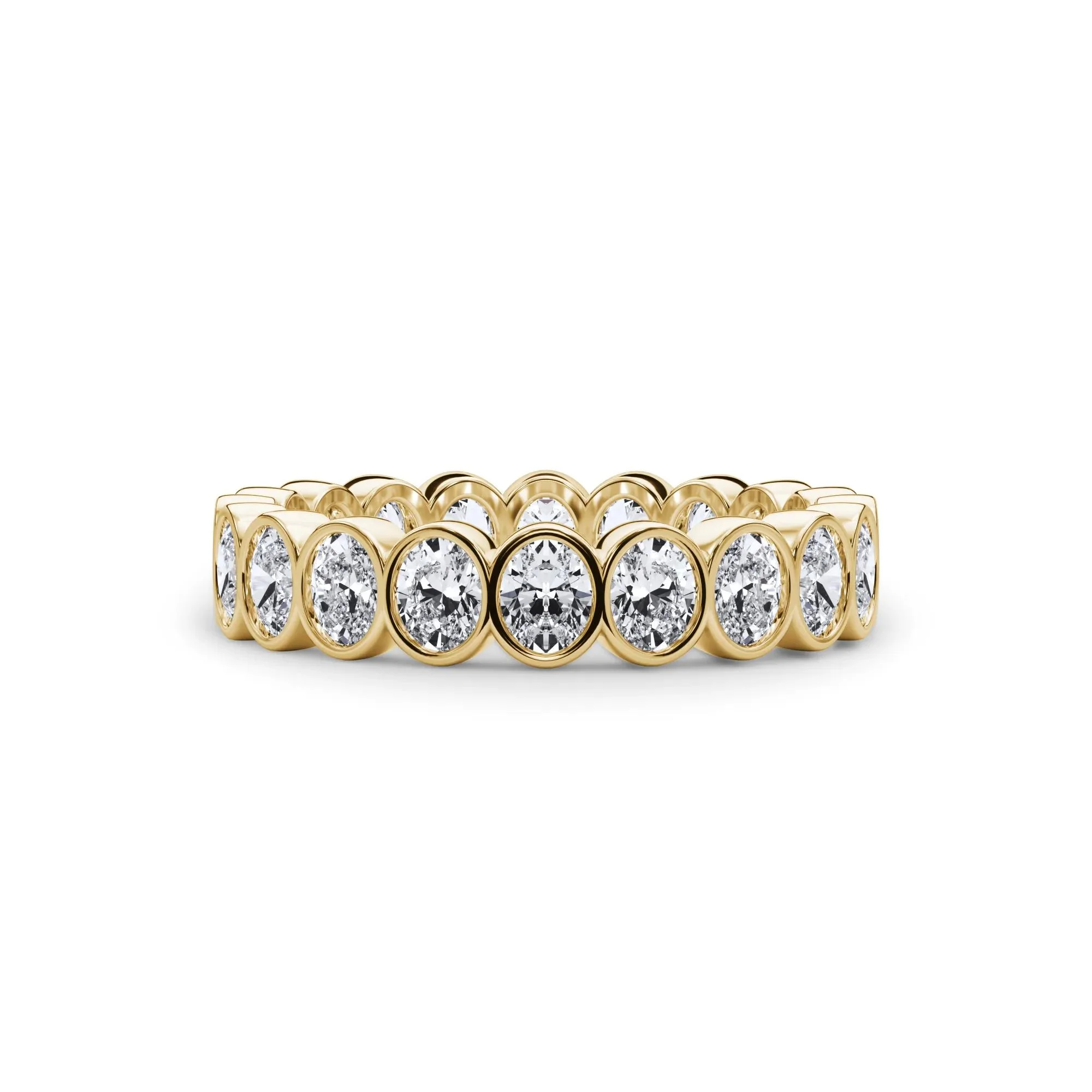 2 CT. Tw. Lab Grown Diamond Oval Bezel Eternity Band Ring 14K Yellow Gold Size 4 3mm