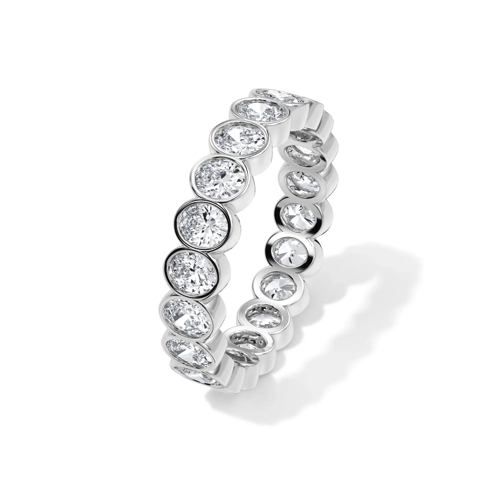 2 CT. Tw. Lab Grown Diamond Oval Bezel Eternity Band Ring Platinum White Size 6.5 3mm - Image 4