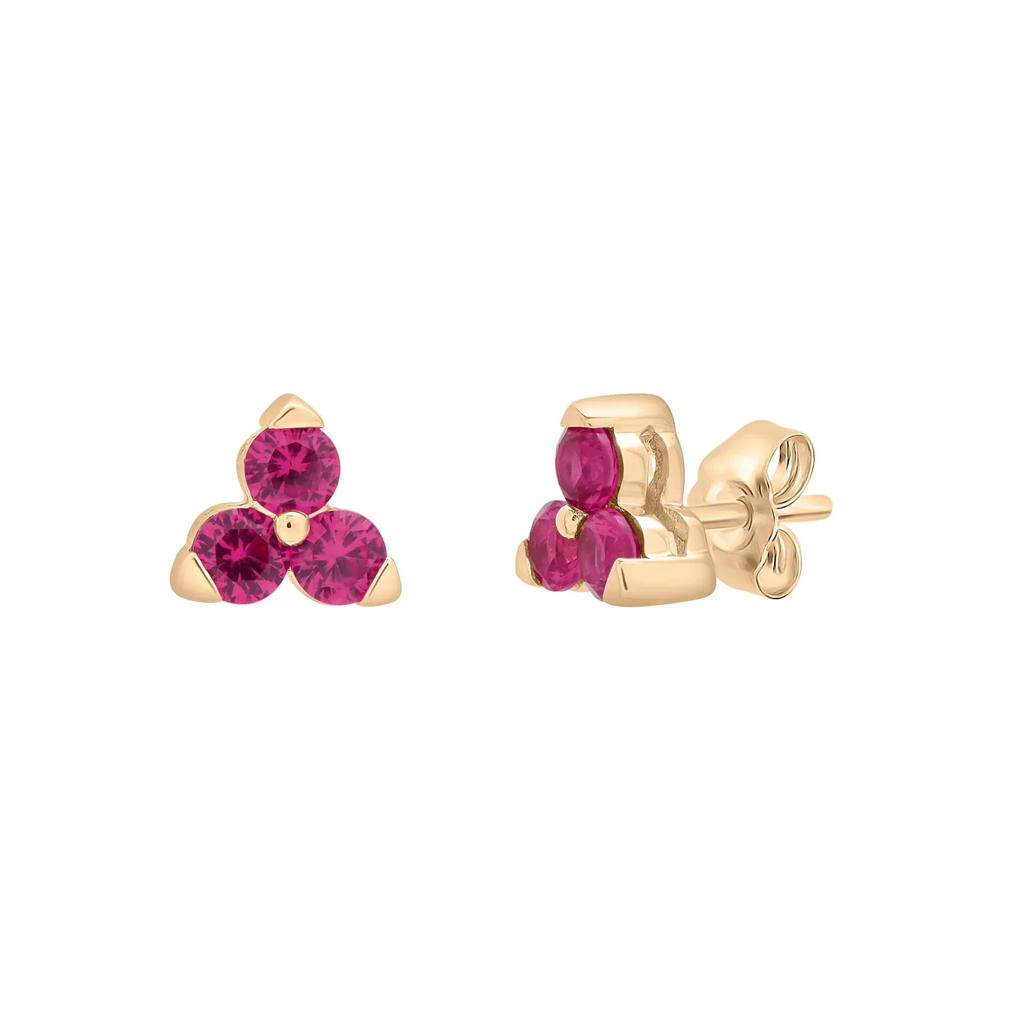 Three-Stone Lab-Created Ruby Stud Earrings 10K Yellow Gold Size 4.70mm