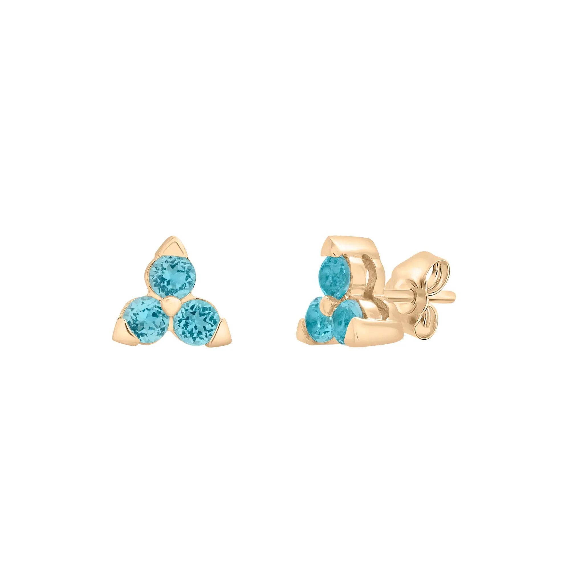 Three-Stone Blue Topaz Stud Earrings 10K Yellow Gold Size 4.70mm