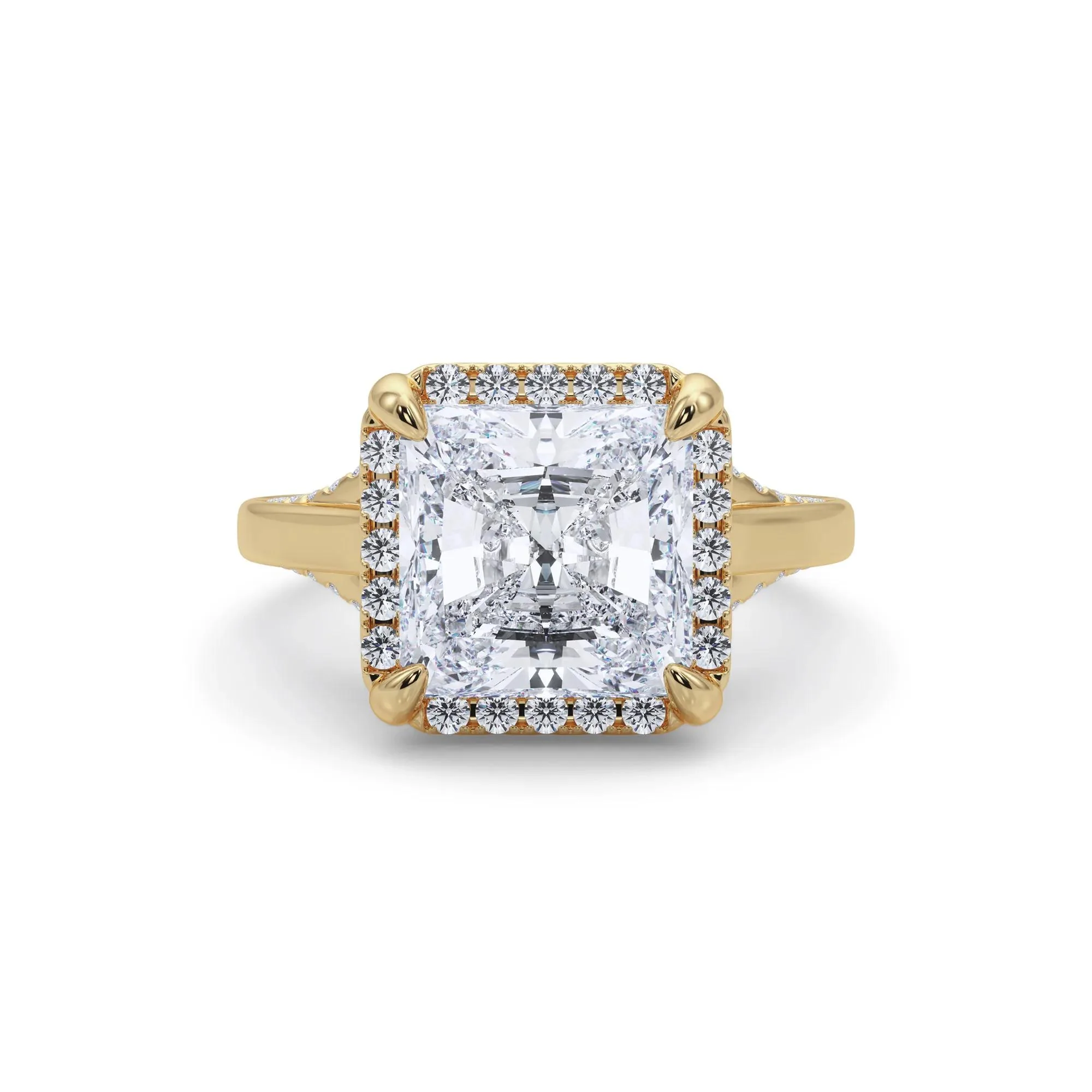 4 1/2 CT. Tw. Lab Grown Diamond Square Radiant-Cut Halo Engagement Ring 14K Yellow Gold Size 5 10.5mm