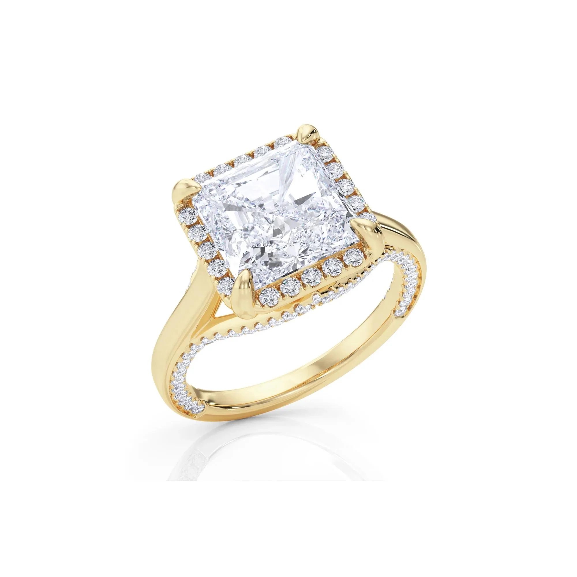 4 1/2 CT. Tw. Lab Grown Diamond Square Radiant-Cut Halo Engagement Ring 14K Yellow Gold Size 6 10.5mm - Image 4