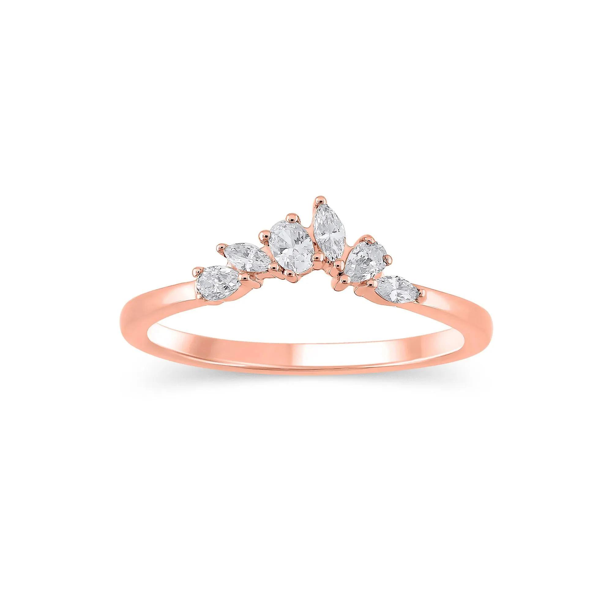 1/3 CT. Tw. Lab Grown Diamond Mixed-Shape Contour Band Ring 14K Rose Gold Size 8.5 6.5mm