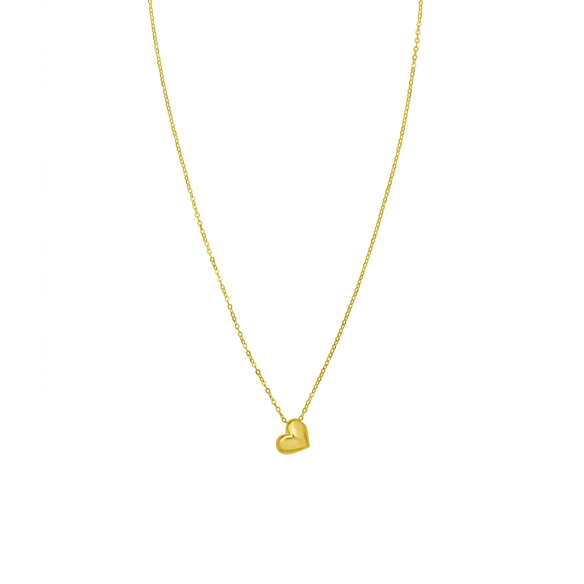 Mini Puffed Heart Pendant Necklace 14K Yellow Gold Size 18"
