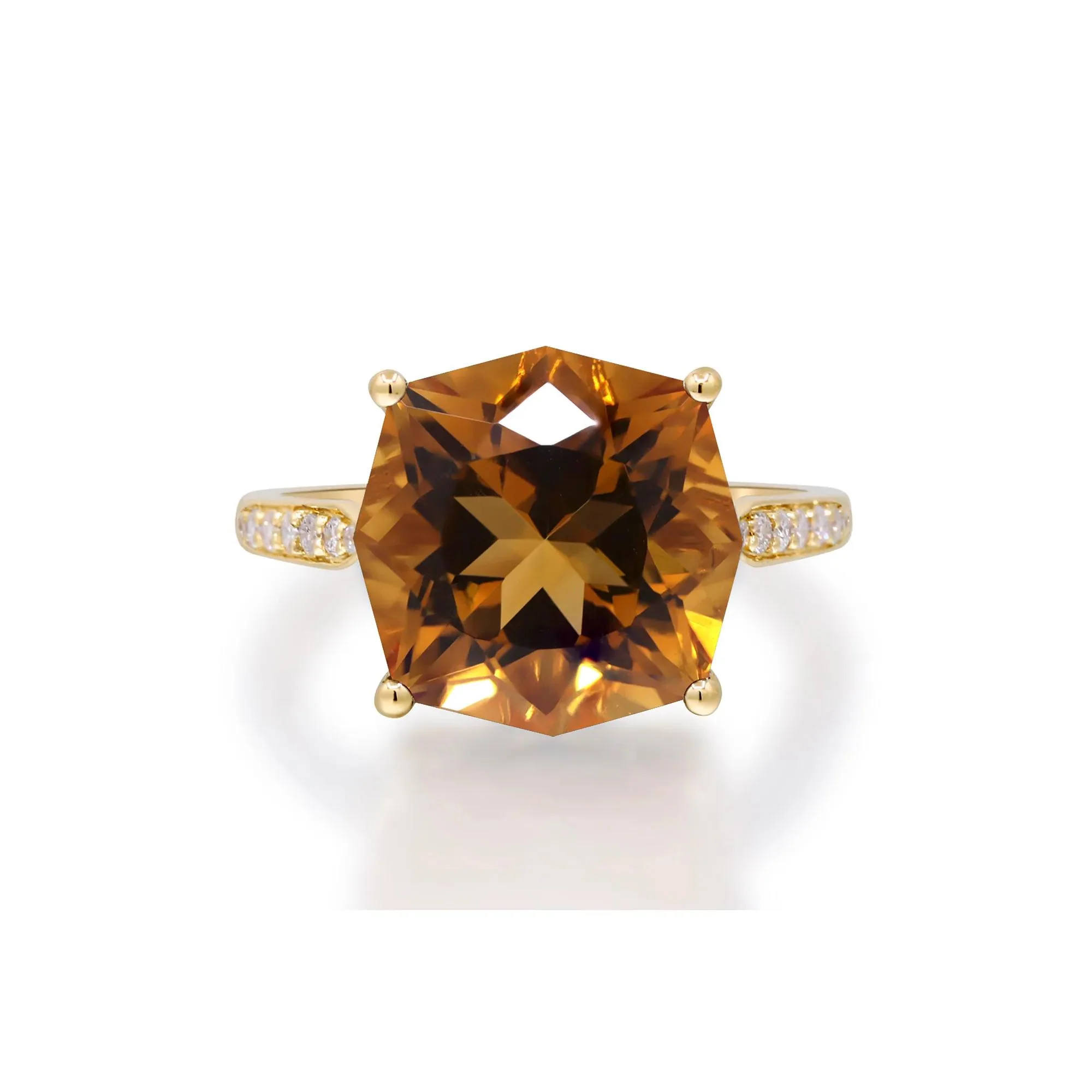 1/8 CT. Tw. Citrine & Diamond Cocktail Ring 10K Yellow Gold Size 6 2mm
