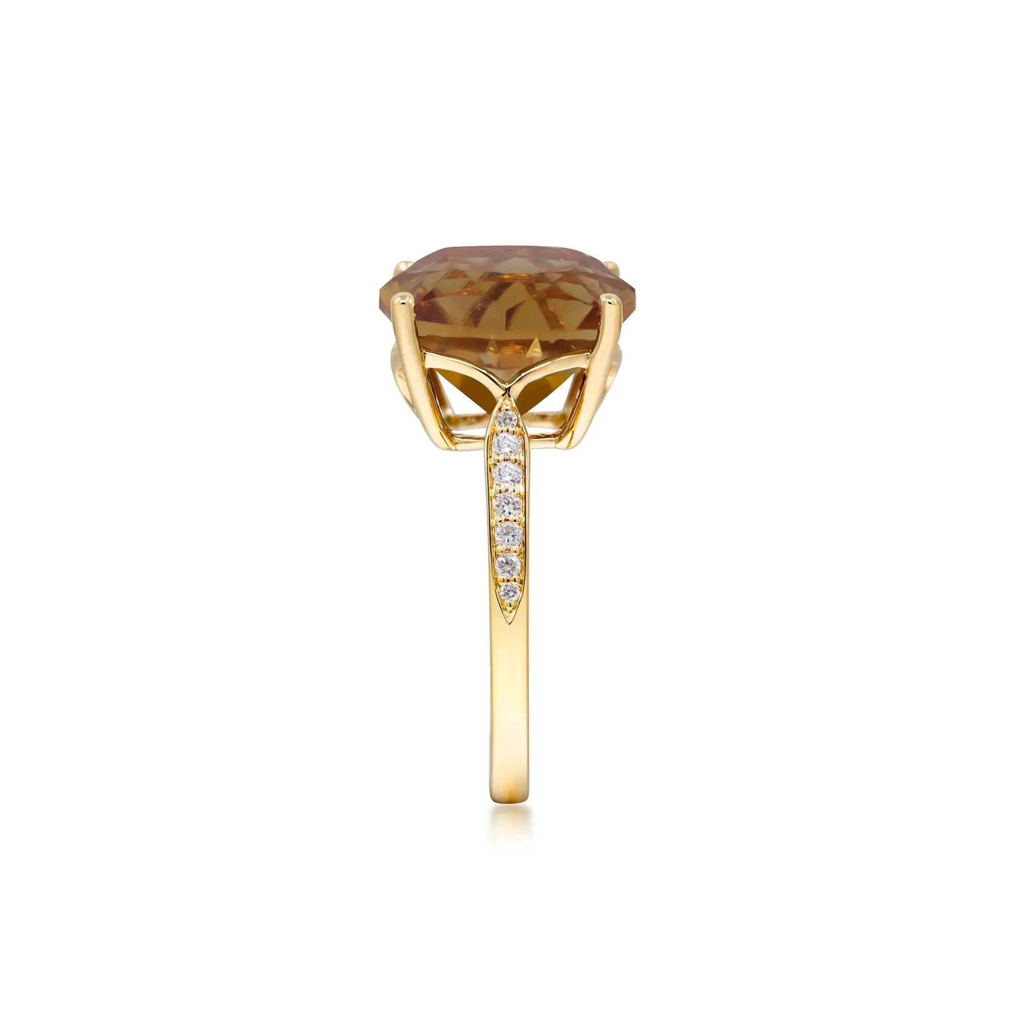 1/8 CT. Tw. Citrine & Diamond Cocktail Ring 10K Yellow Gold Size 7 2mm - Image 3