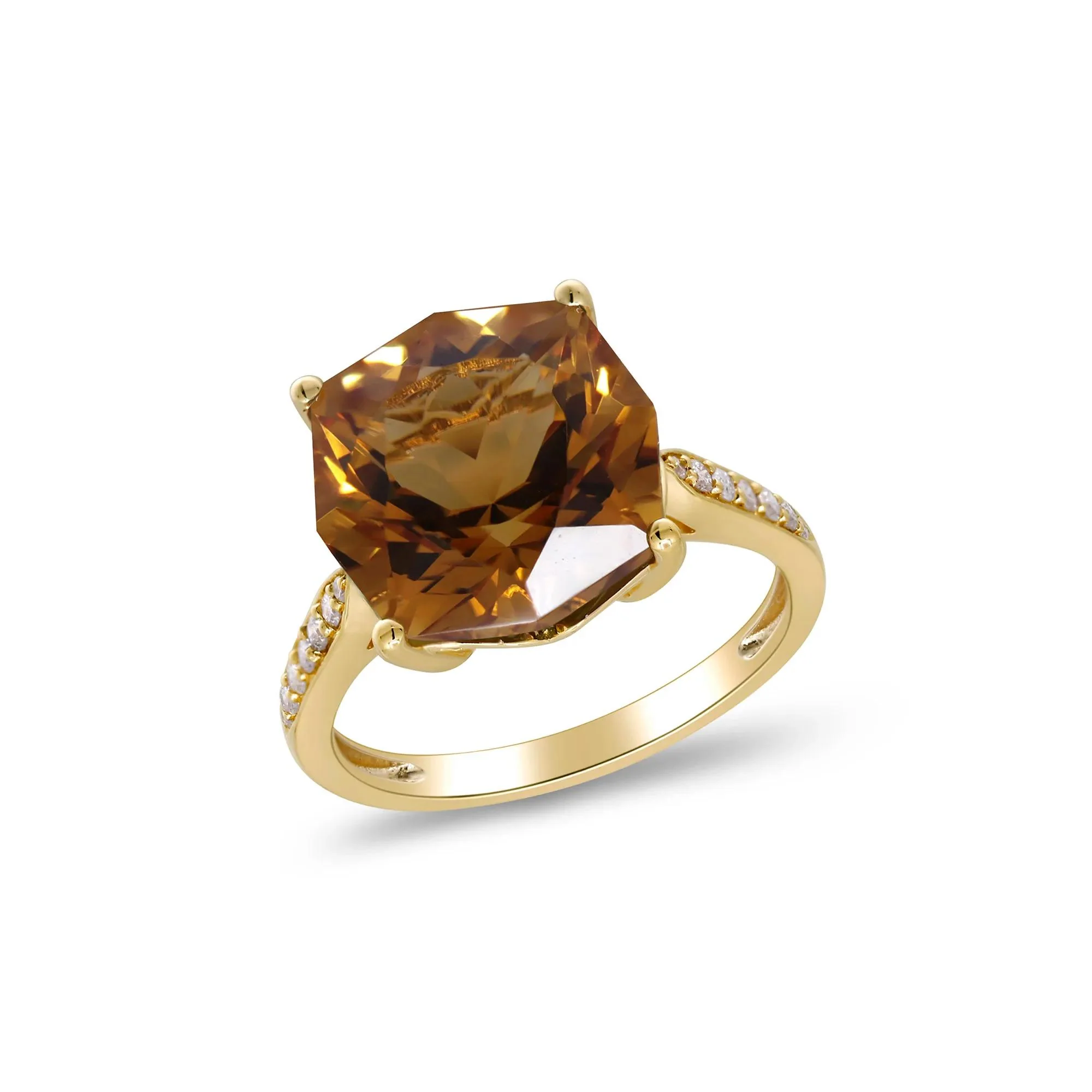1/8 CT. Tw. Citrine & Diamond Cocktail Ring 10K Yellow Gold Size 7 2mm - Image 4