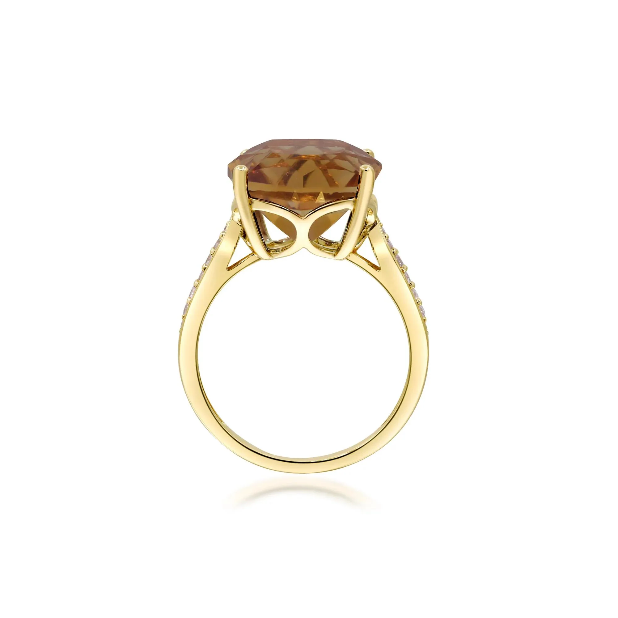 1/8 CT. Tw. Citrine & Diamond Cocktail Ring 10K Yellow Gold Size 9 2mm - Image 2