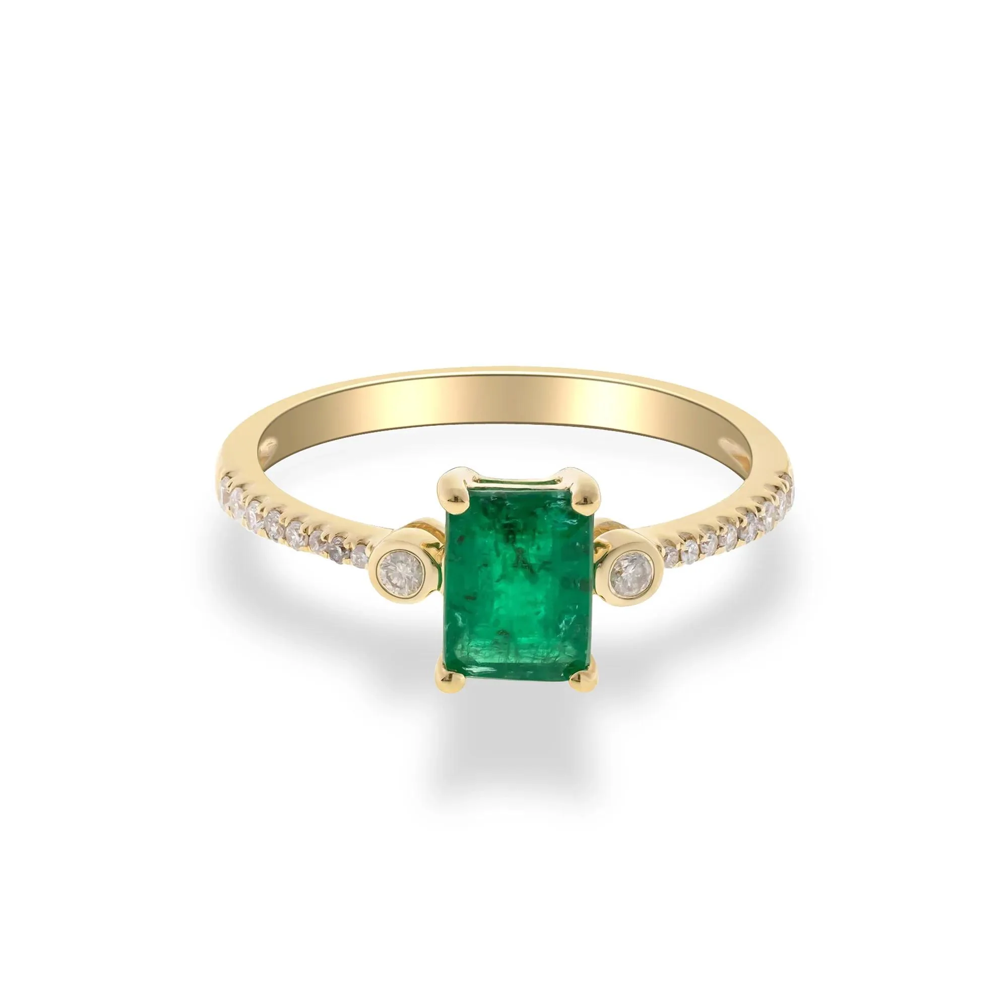1/8 CT. Tw. Emerald & Diamond Ring 10K Yellow Gold Size 6 2mm