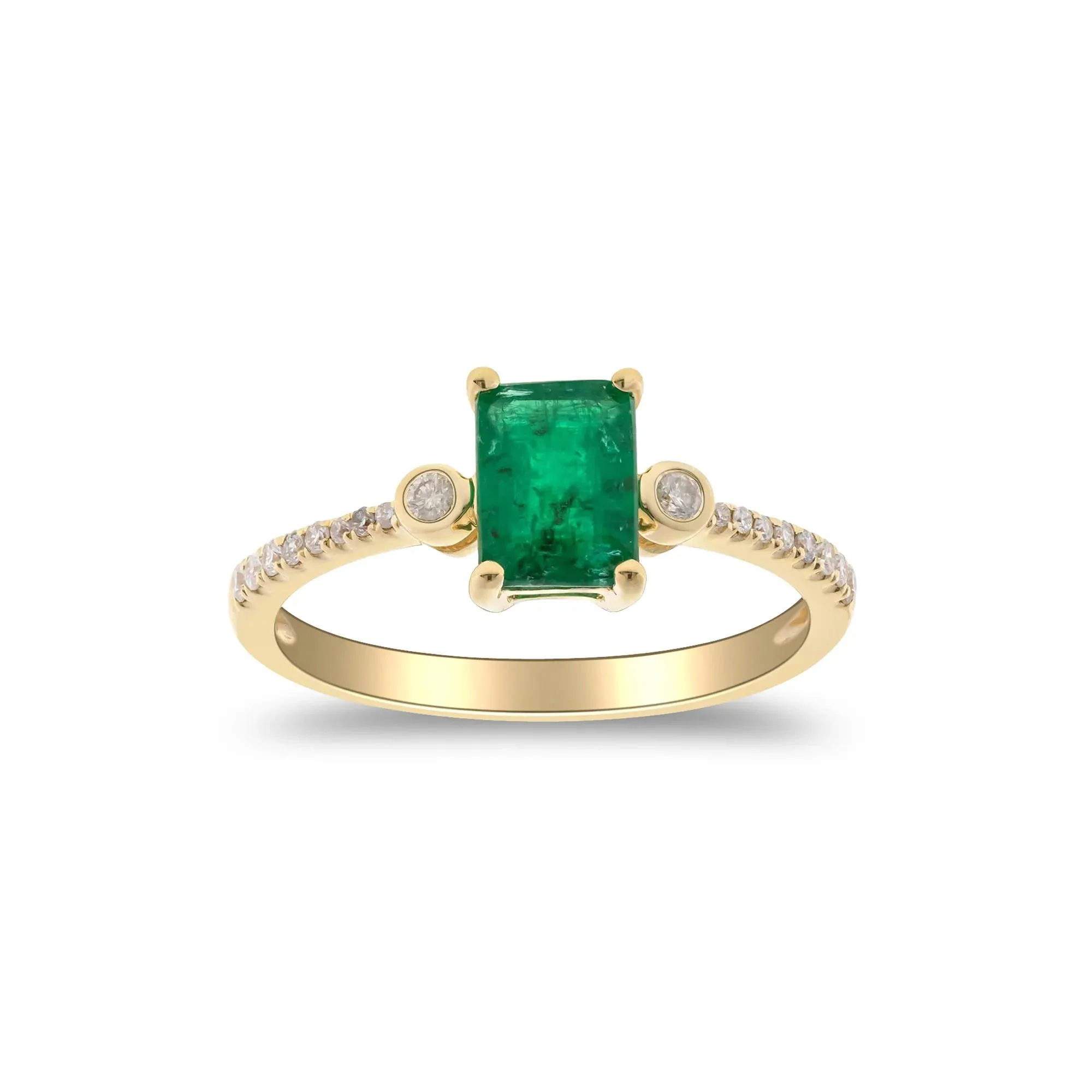 1/8 CT. Tw. Emerald & Diamond Ring 10K Yellow Gold Size 7 2mm - Image 2