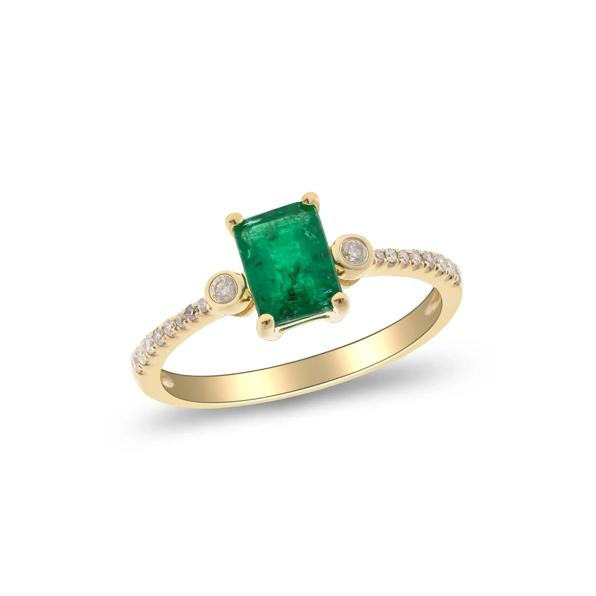 1/8 CT. Tw. Emerald & Diamond Ring 10K Yellow Gold Size 7.5 2mm - Image 3
