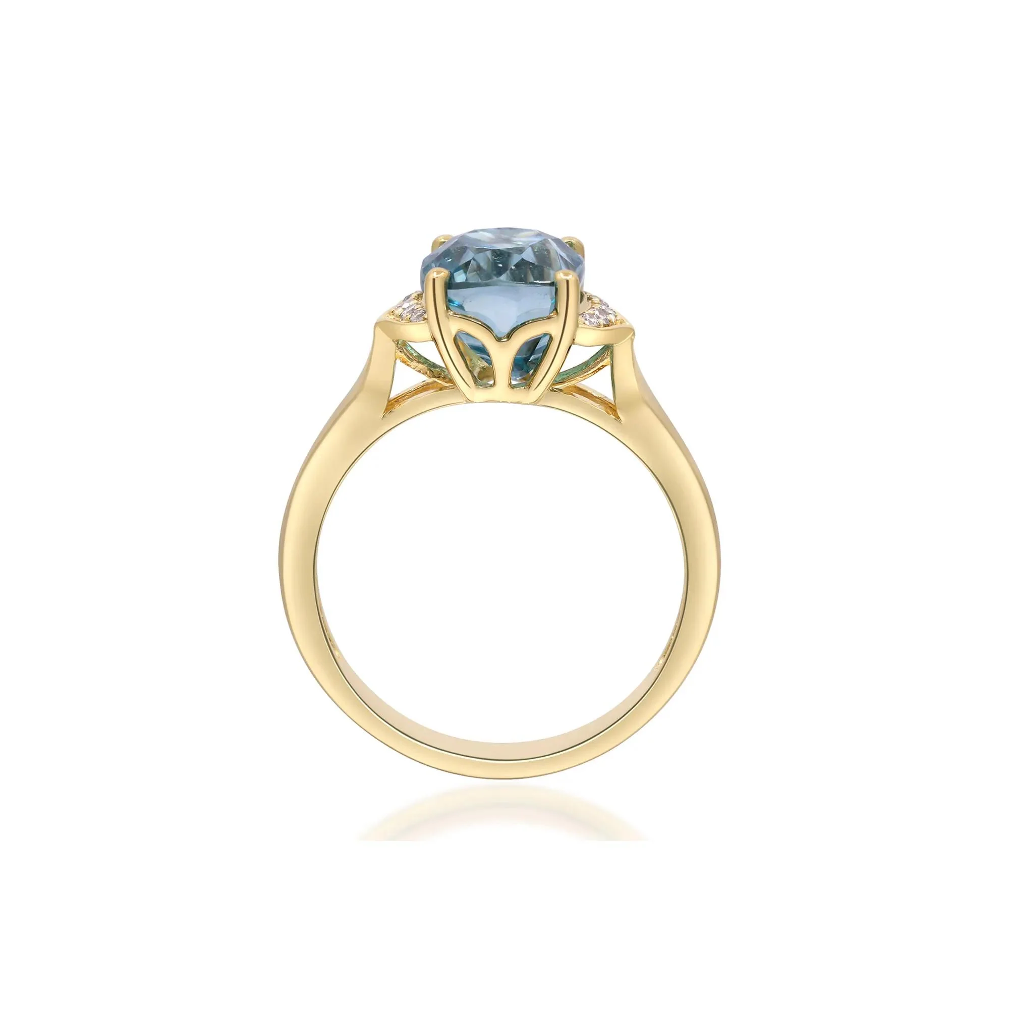 London Blue Topaz & Round Diamond Accent Ring 10K Yellow Gold Size 6 2mm - Image 2