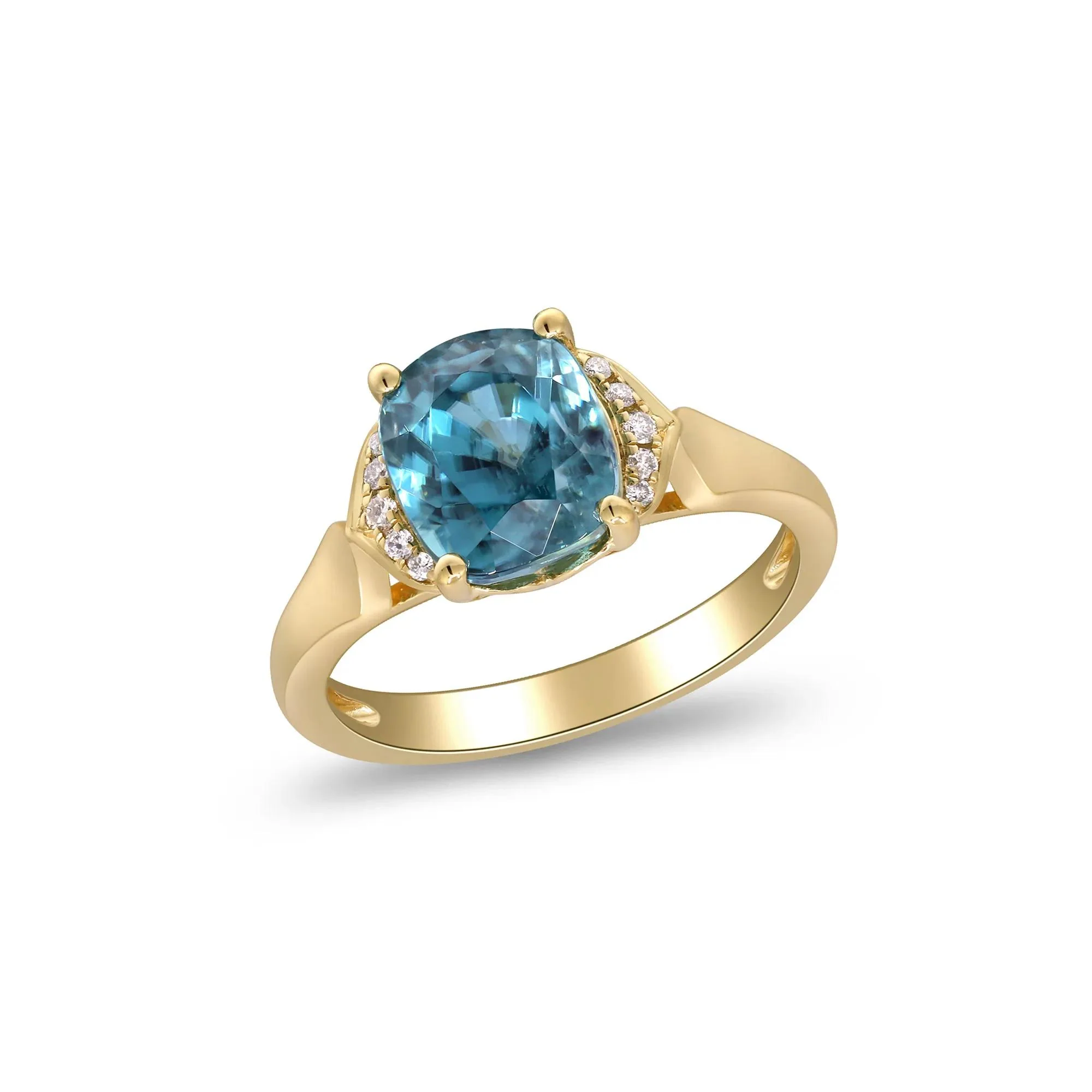 London Blue Topaz & Round Diamond Accent Ring 10K Yellow Gold Size 7.5 2mm - Image 5