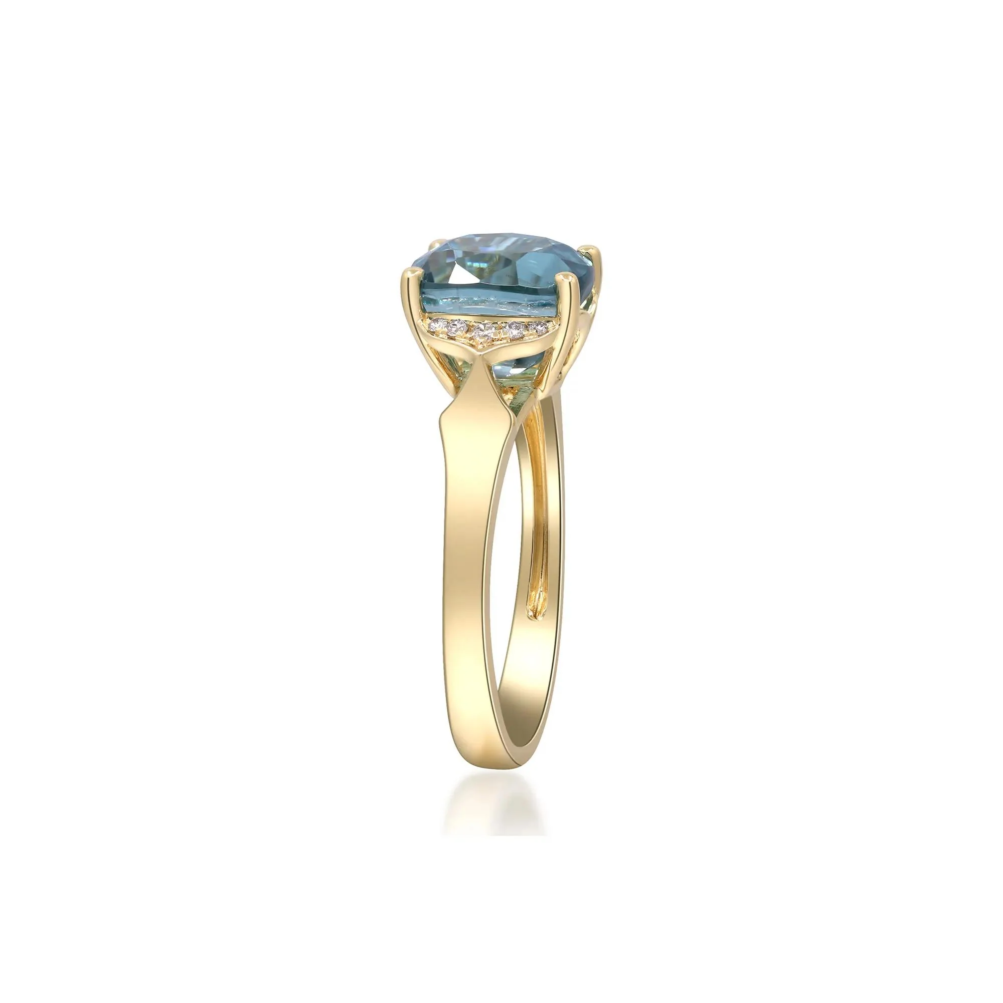London Blue Topaz & Round Diamond Accent Ring 10K Yellow Gold Size 8 2mm - Image 3