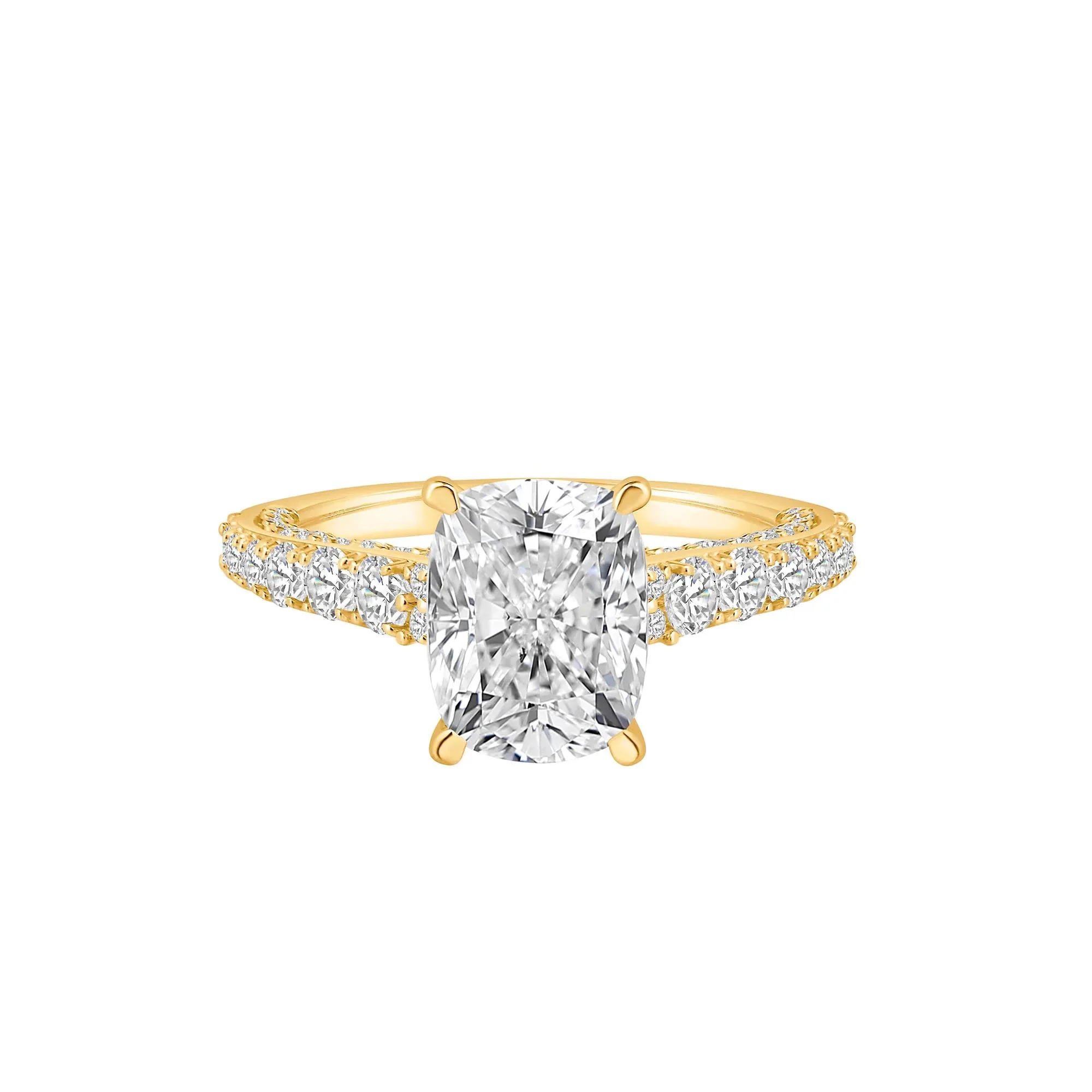 4 CT. Tw. Lab Grown Diamond Elongated Cushion Engagement Ring 14K Yellow Gold Round Brilliant Cut Size 5.5 10mm