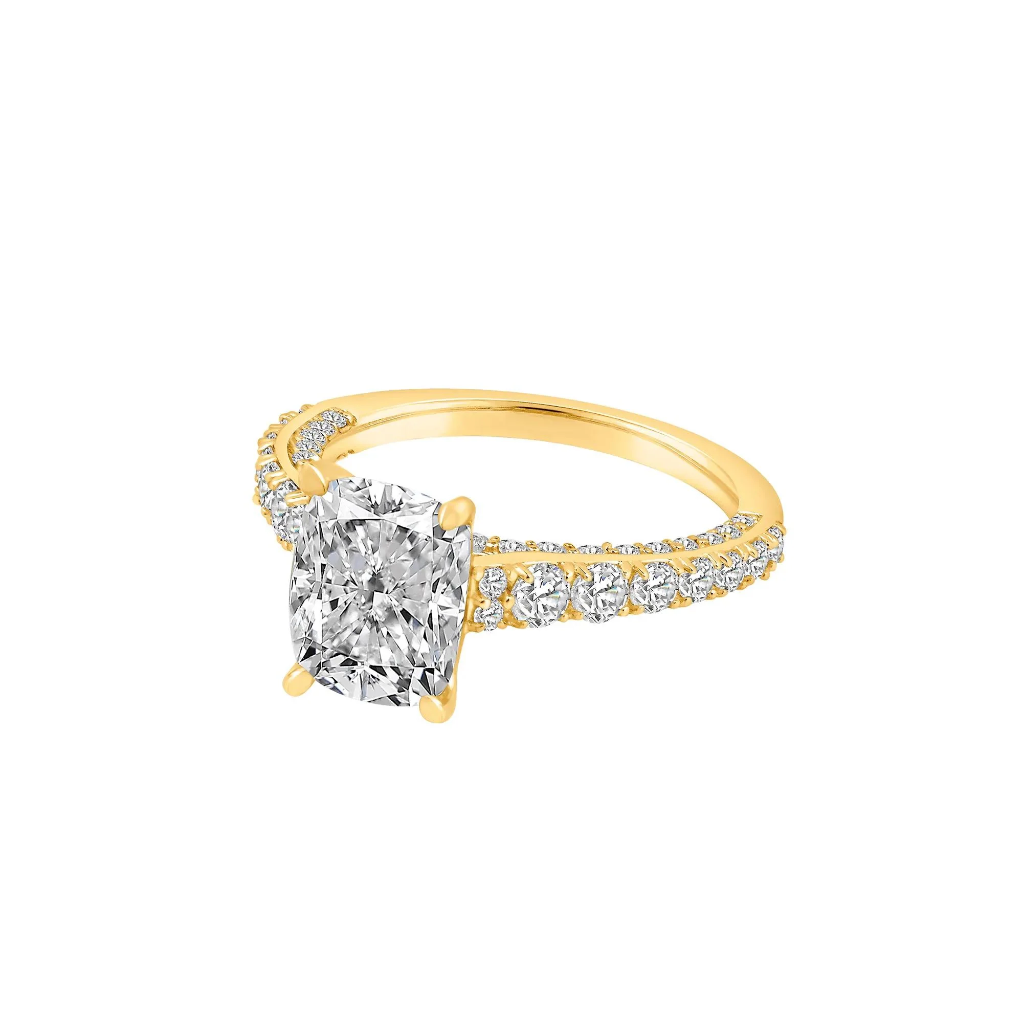 4 CT. Tw. Lab Grown Diamond Elongated Cushion Engagement Ring 14K Yellow Gold Round Brilliant Cut Size 6 10mm - Image 4