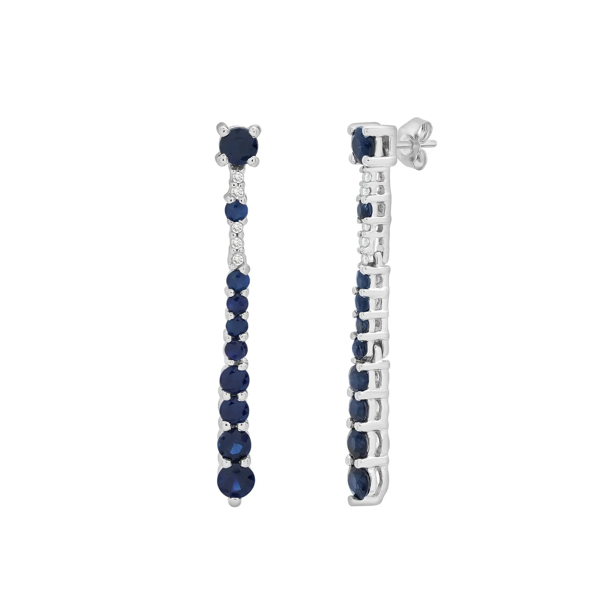 Blue Sapphire & Diamond Accent Drop Earrings 10K White Gold Size 2.50mm