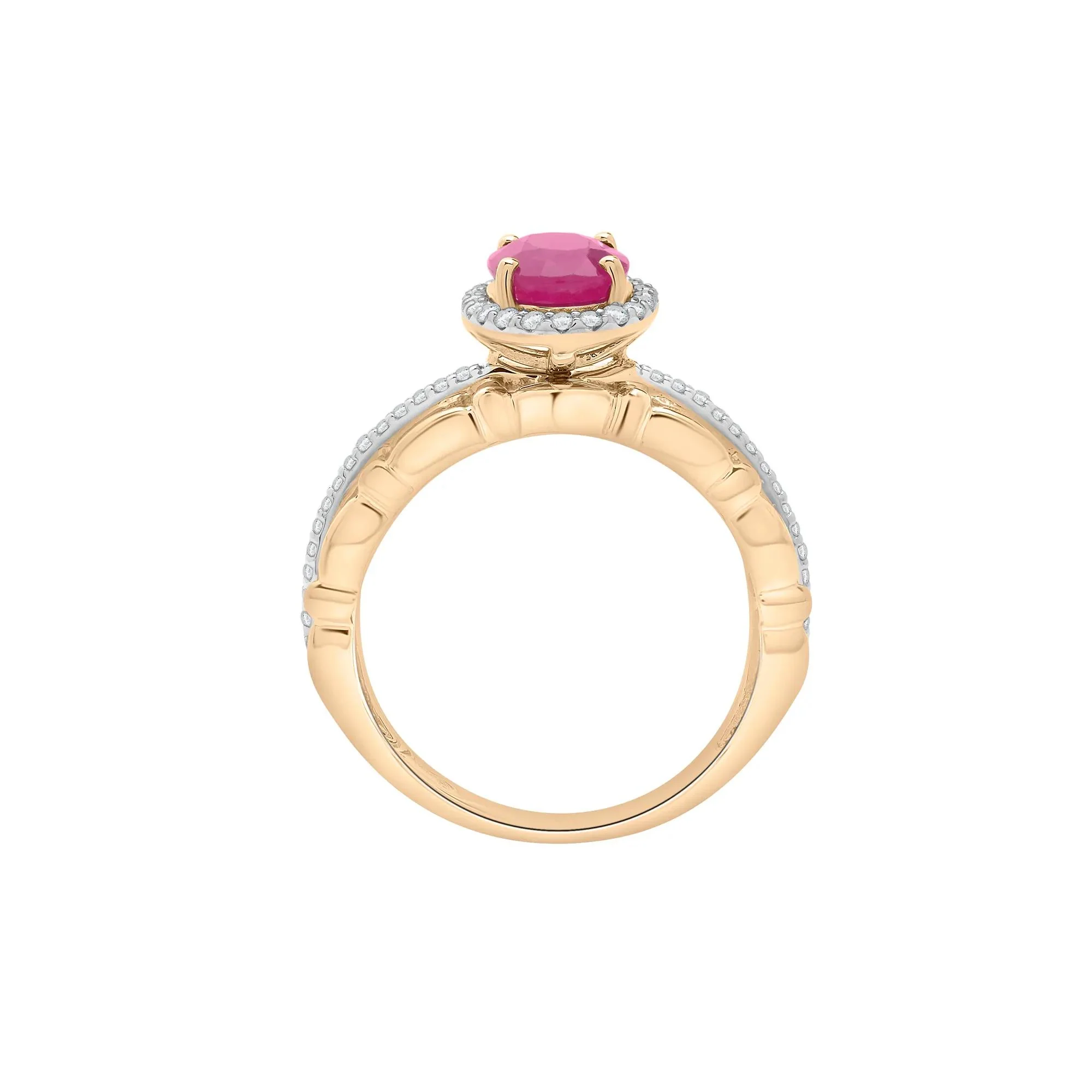 1/5 CT. Tw. Ruby Oval & Diamond Ring 14K Yellow Gold Size 6.5 2mm - Image 2