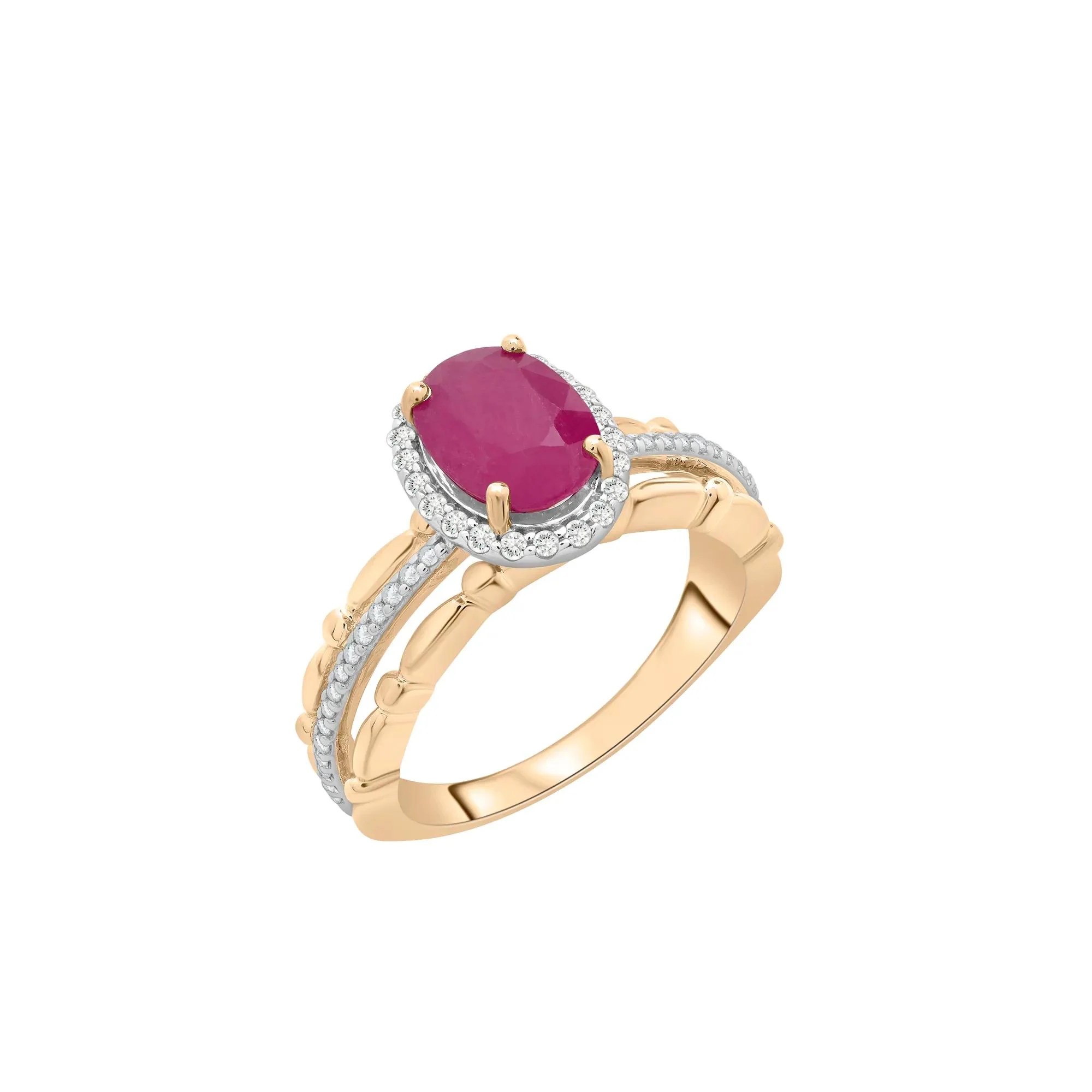 1/5 CT. Tw. Ruby Oval & Diamond Ring 14K Yellow Gold Size 7.5 2mm - Image 5