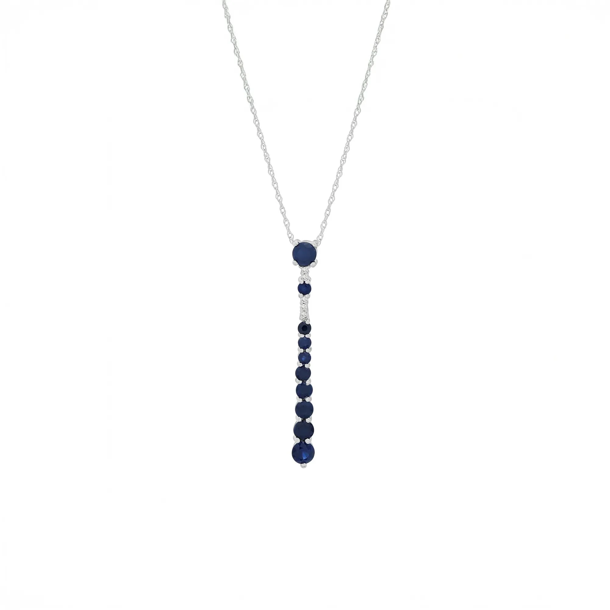 Blue Sapphire & Diamond Accent Stick Pendant Necklace 10K White Gold Size 18"