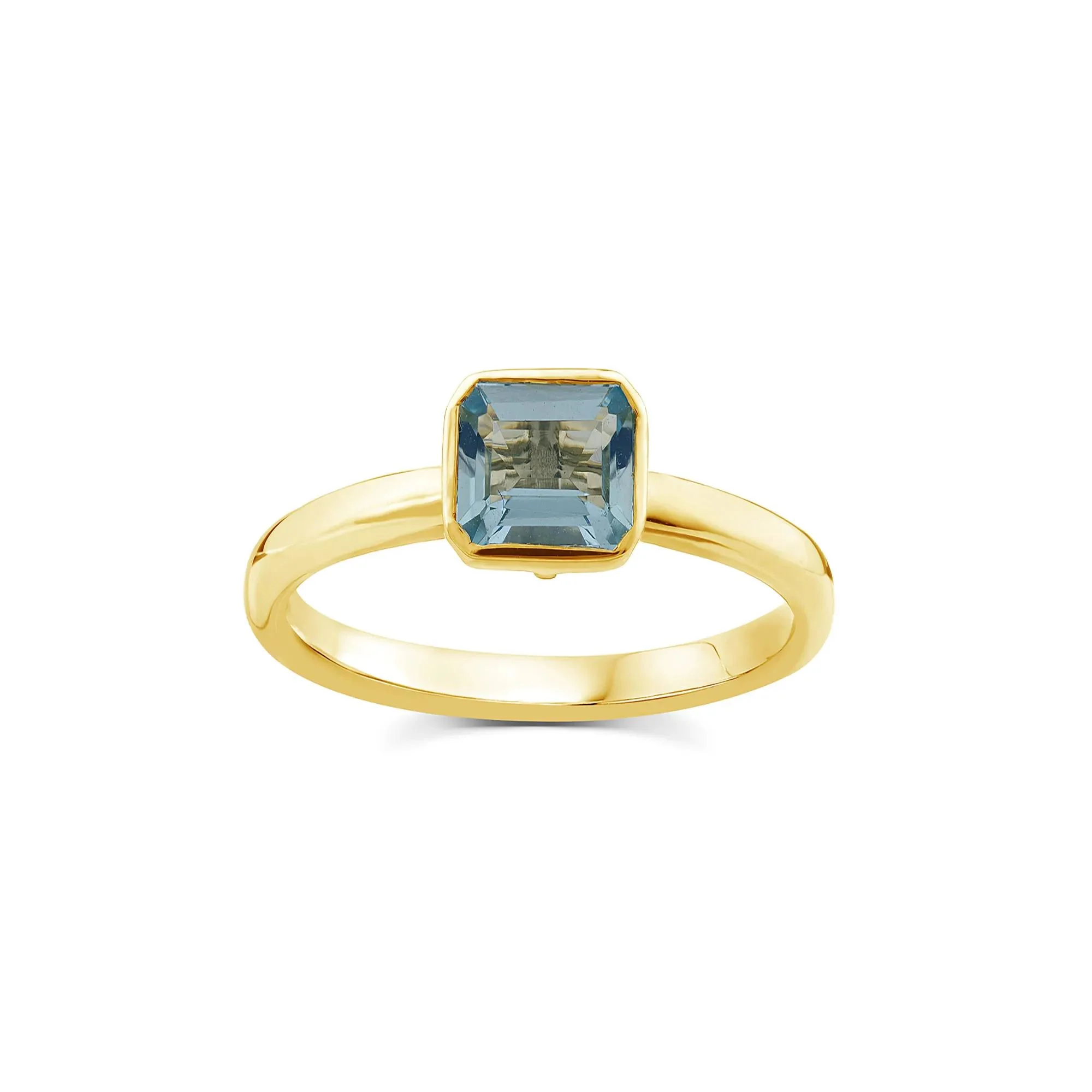 Aquamarine Bezel Fashion Ring 10K Yellow Gold Size 7.5 1.5mm