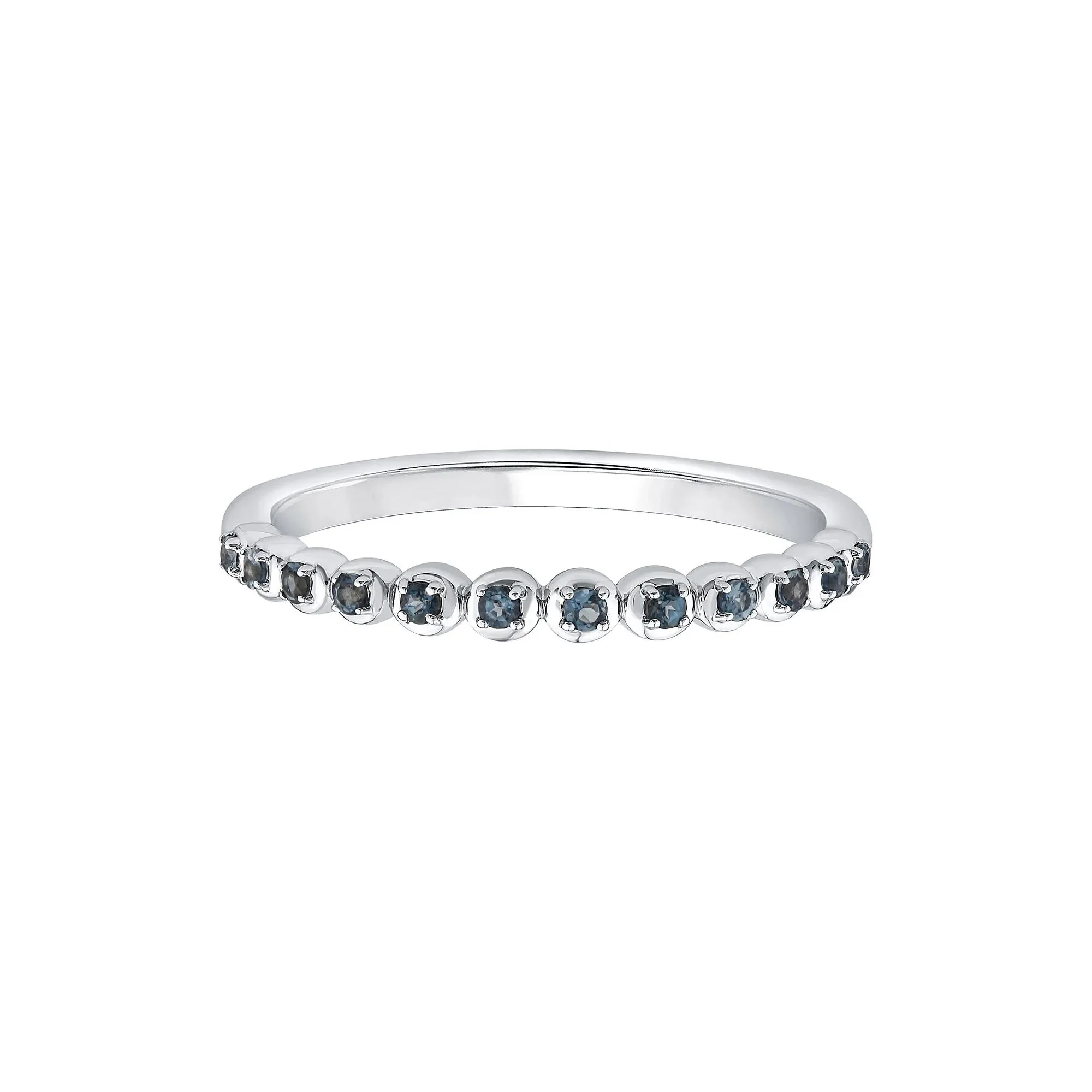 London Blue Topaz Round Band Ring 10K White Gold Size 7 2mm