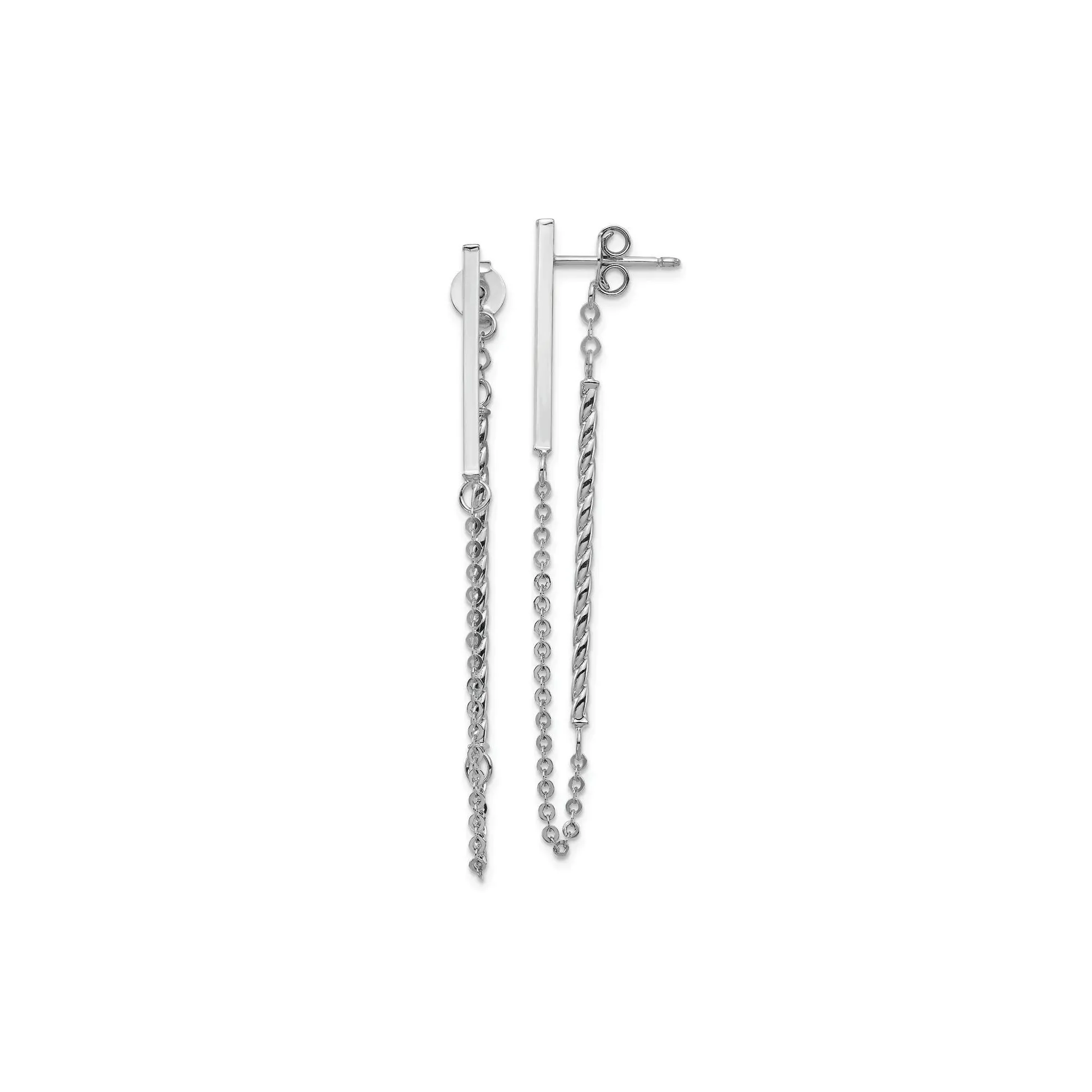 Twisted Bar & Chain Drop Earrings 14K White Gold Size 1.50mm