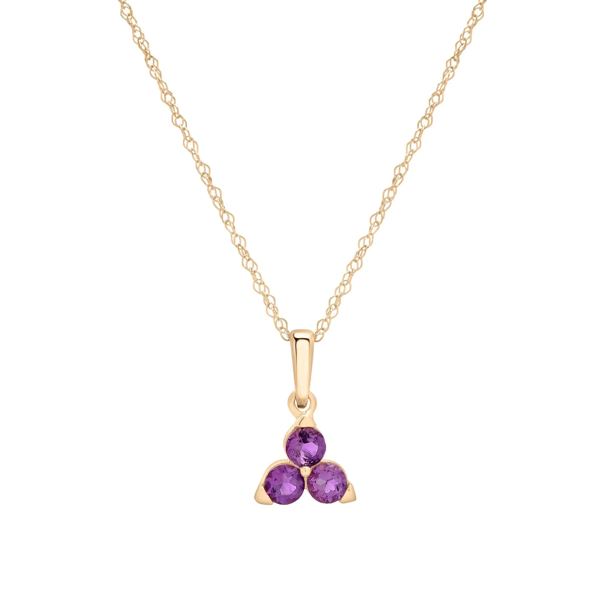 Amethyst Three-Stone Triangle Birthstone Pendant Necklace 10K Yellow Gold Size 18"