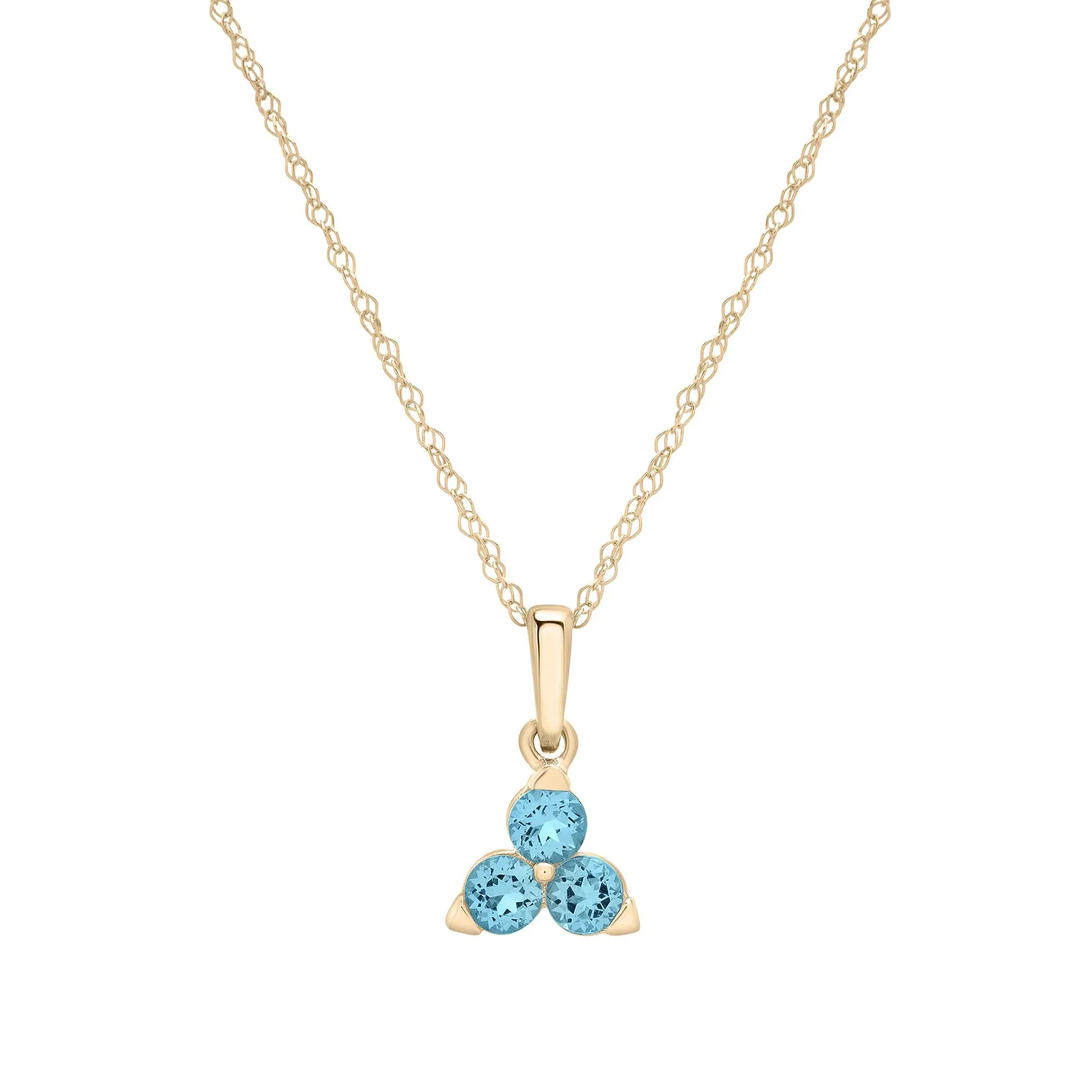 Blue Topaz Three-Stone Triangle Birthstone Pendant Necklace 10K Yellow Gold Size 18"